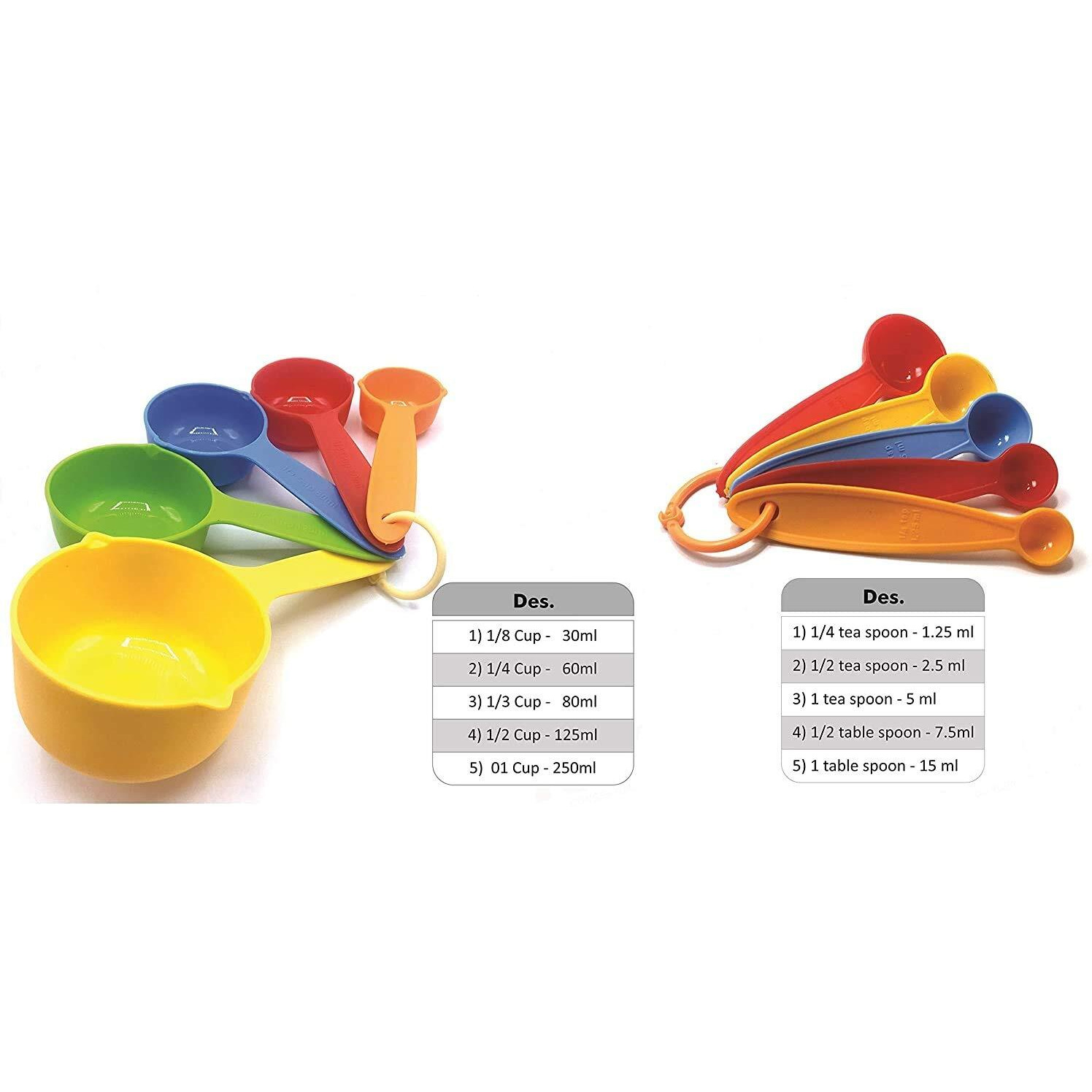 INKULTURE Plastic Measuring Cups and Spoon Set with Ring Holder| 10 Piece Set | Multicolor