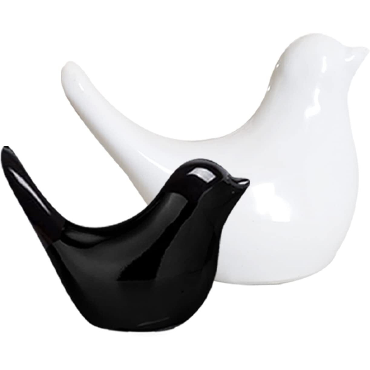 LIFEHAXTORE Creative White and Black Glossy Ceramic Birds Figurines Home Decorations Accessories Party (Pack of 2, Black & White)