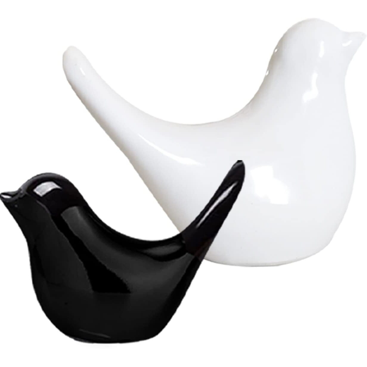 LIFEHAXTORE Creative White and Black Glossy Ceramic Birds Figurines Home Decorations Accessories Party (Pack of 2, Black & White)