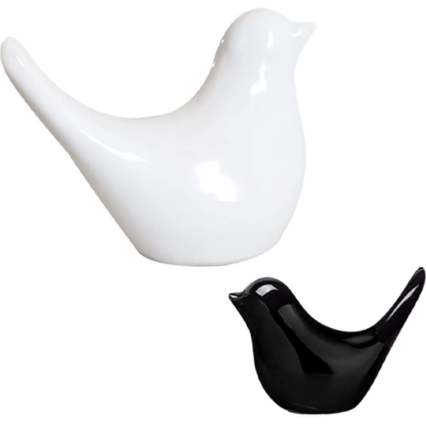 LIFEHAXTORE Creative White and Black Glossy Ceramic Birds Figurines Home Decorations Accessories Party (Pack of 2, Black & White)