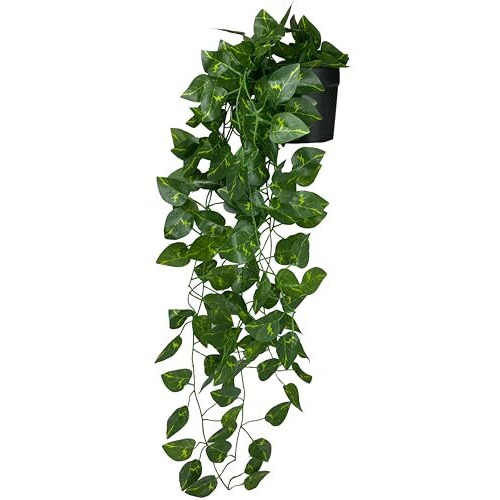 Tdas Artificial Plants with Pot Leaves Hanging Ivy Garlands Plant Greenery Vine Creeper Home Decor Door Wall Balcony Decoration Party Festival Craft (1 Pcs Money Plant)