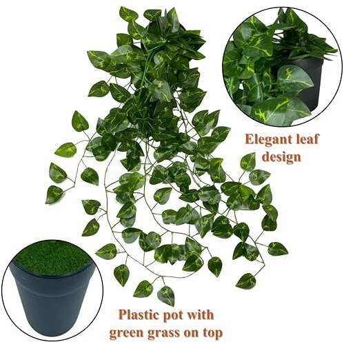 Tdas Artificial Plants with Pot Leaves Hanging Ivy Garlands Plant Greenery Vine Creeper Home Decor Door Wall Balcony Decoration Party Festival Craft (1 Pcs Money Plant)