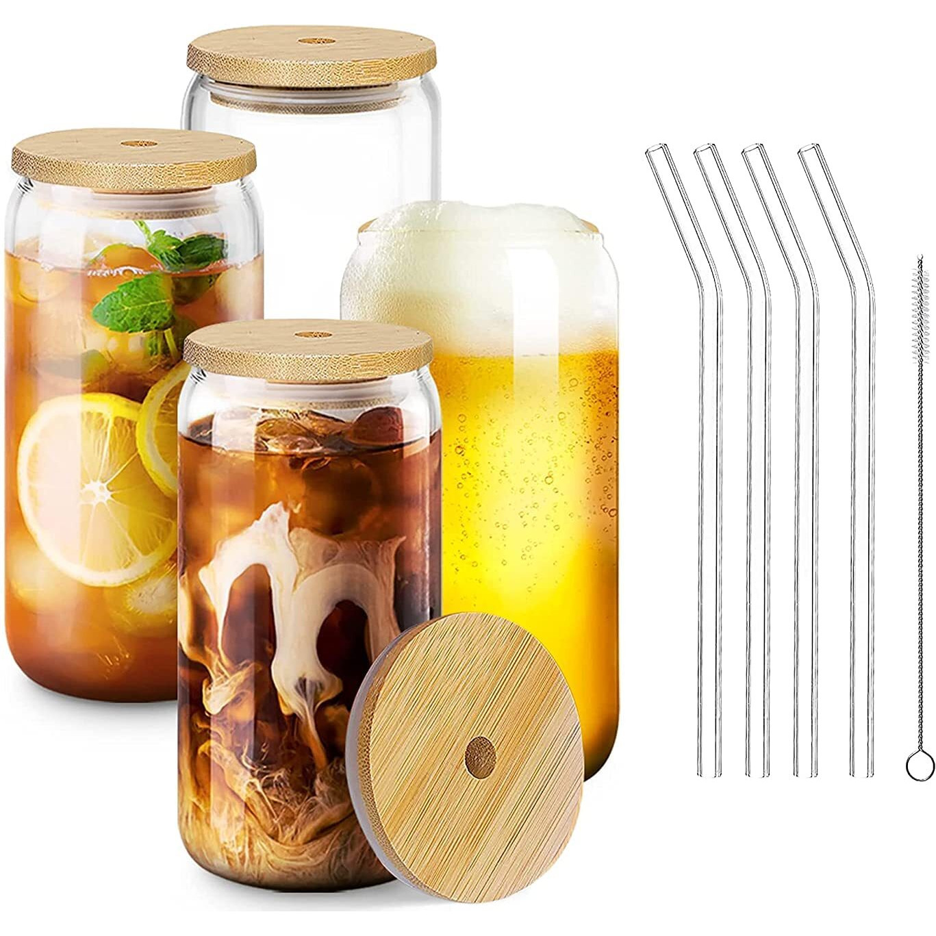 KiKiluxxa Beer Can Glass Tumbler with Straw and Lid - 540ml- Pack of 1 - Mojito Sipper Mug with Lid for Kids Milk Cup with Straw (Recife Can 1)