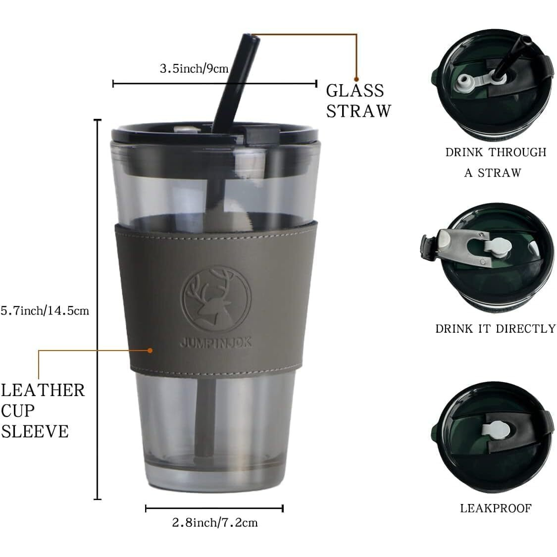 KiKiluxxa Black Beer Can Glass Tumbler with Straw and Lid - 400ml- Pack of 1 - Mojito Sipper Mug with Lid for Kids Milk Cup with Straw (Contagem Mug 1)