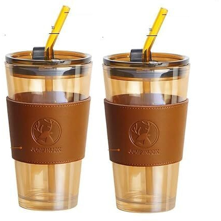 KiKiluxxa Beer Can Glass Tumbler with Straw and Lid - 400ml- Pack of 1 - Mojito Sipper Mug with Lid for Kids Milk Cup with Straw - Brown (Carapicuiba Mug 1)