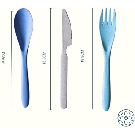 IRIDA NATURALS Unbreakable Wheat Straw Cutlery Set - (Light Blue) Portable Fork and Spoon Set with Travel Case & Spoon Box for School, Reusable, Light Weight, EcoFriendly & Dishwasher Safe