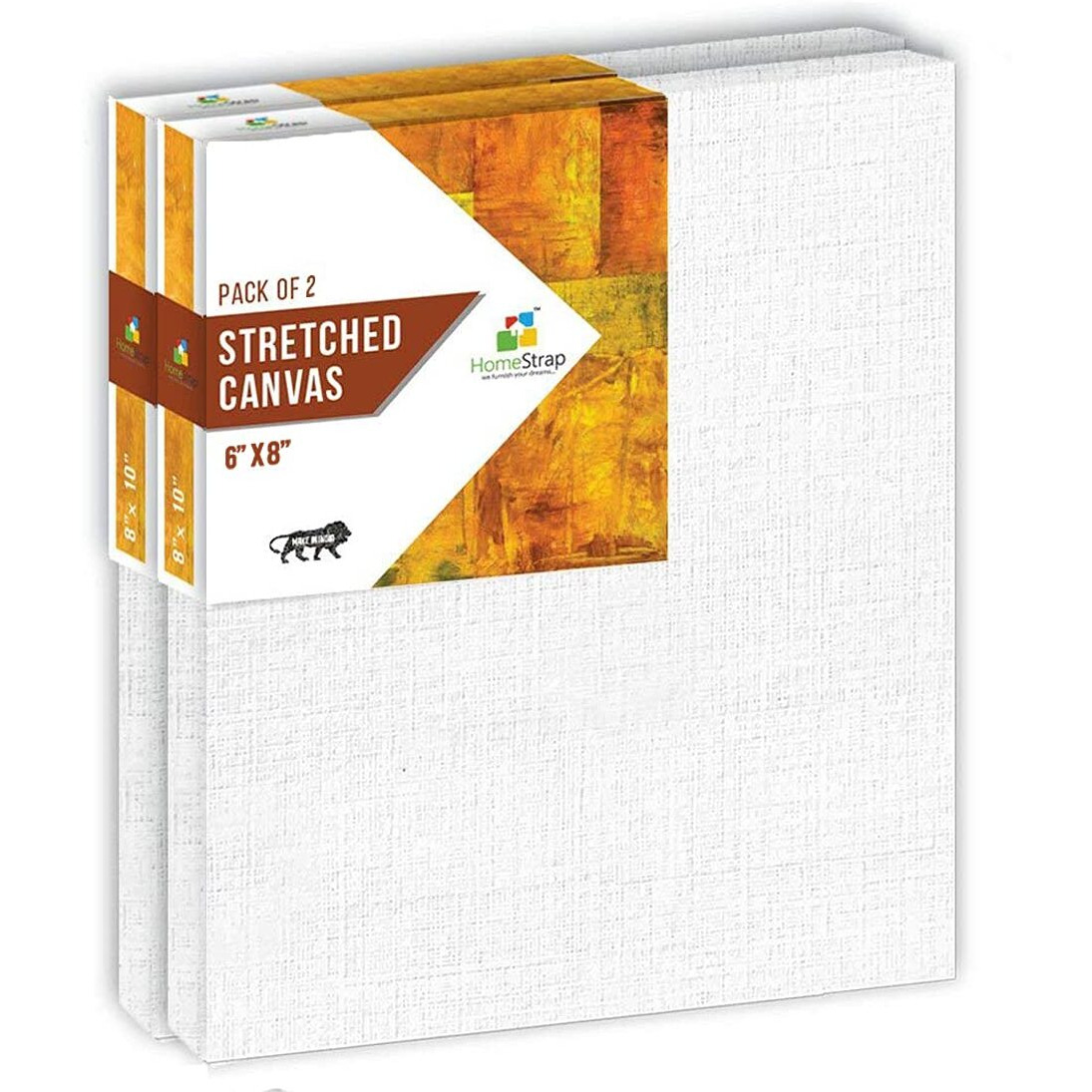 Homestrap Primed Cotton Pre Stretched Canvas with Wooden Frame (White, 6 x 8 Inch (Pack of 2))