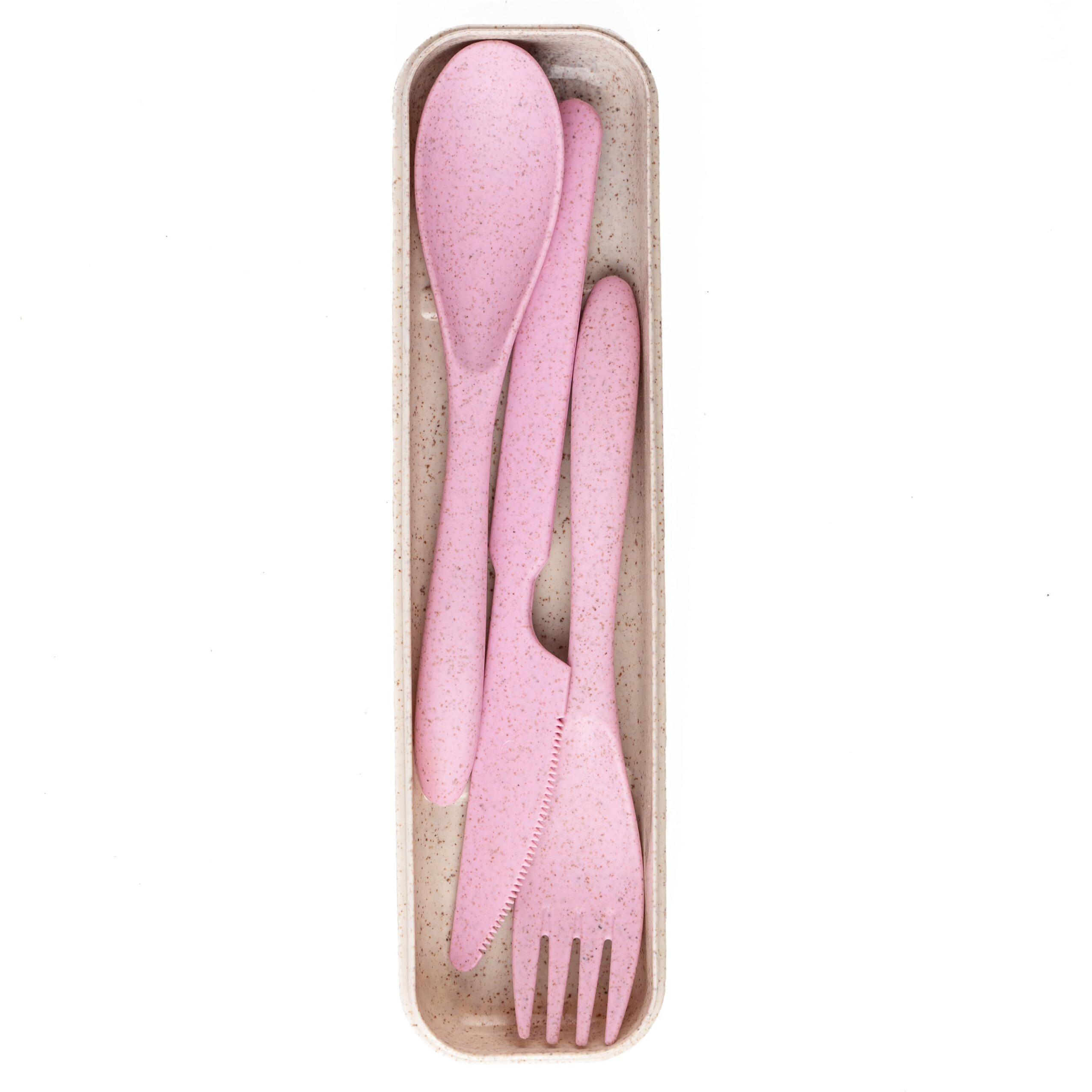 IRIDA NATURALS Unbreakable Wheat Straw Cutlery Set - (Plush Pink) Portable Fork and Spoon Set with Travel Case & Spoon Box for School, Reusable, Light Weight, EcoFriendly & Dishwasher Safe