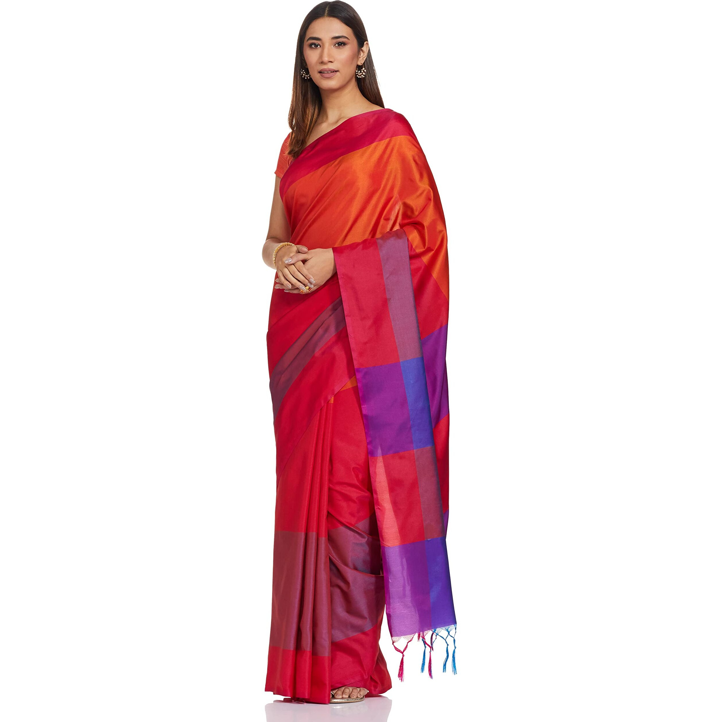 GRECIILOOKS Womens Art Silk Saree with Blouse (Orange)