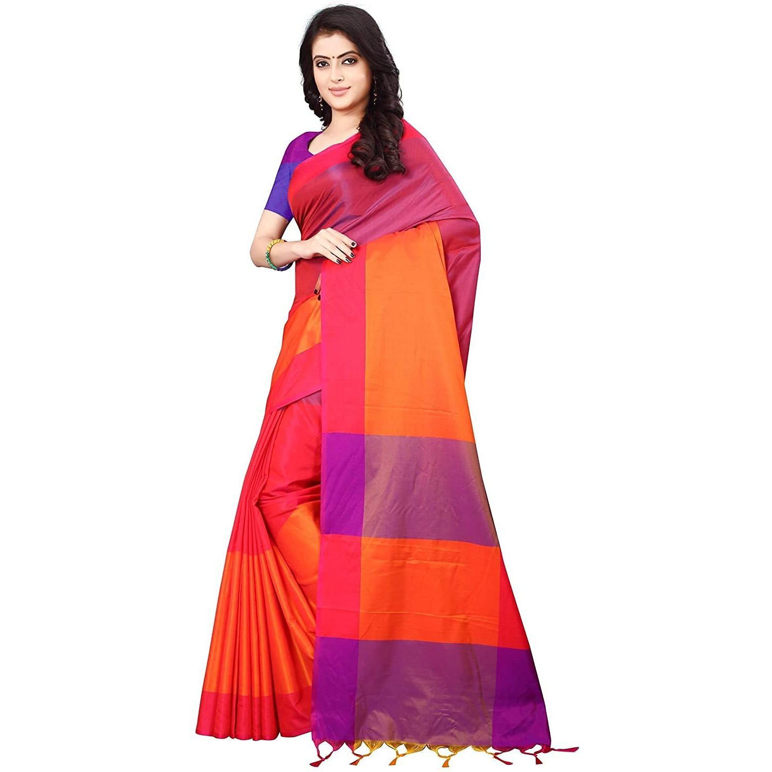 GRECIILOOKS Womens Art Silk Saree with Blouse (Orange)