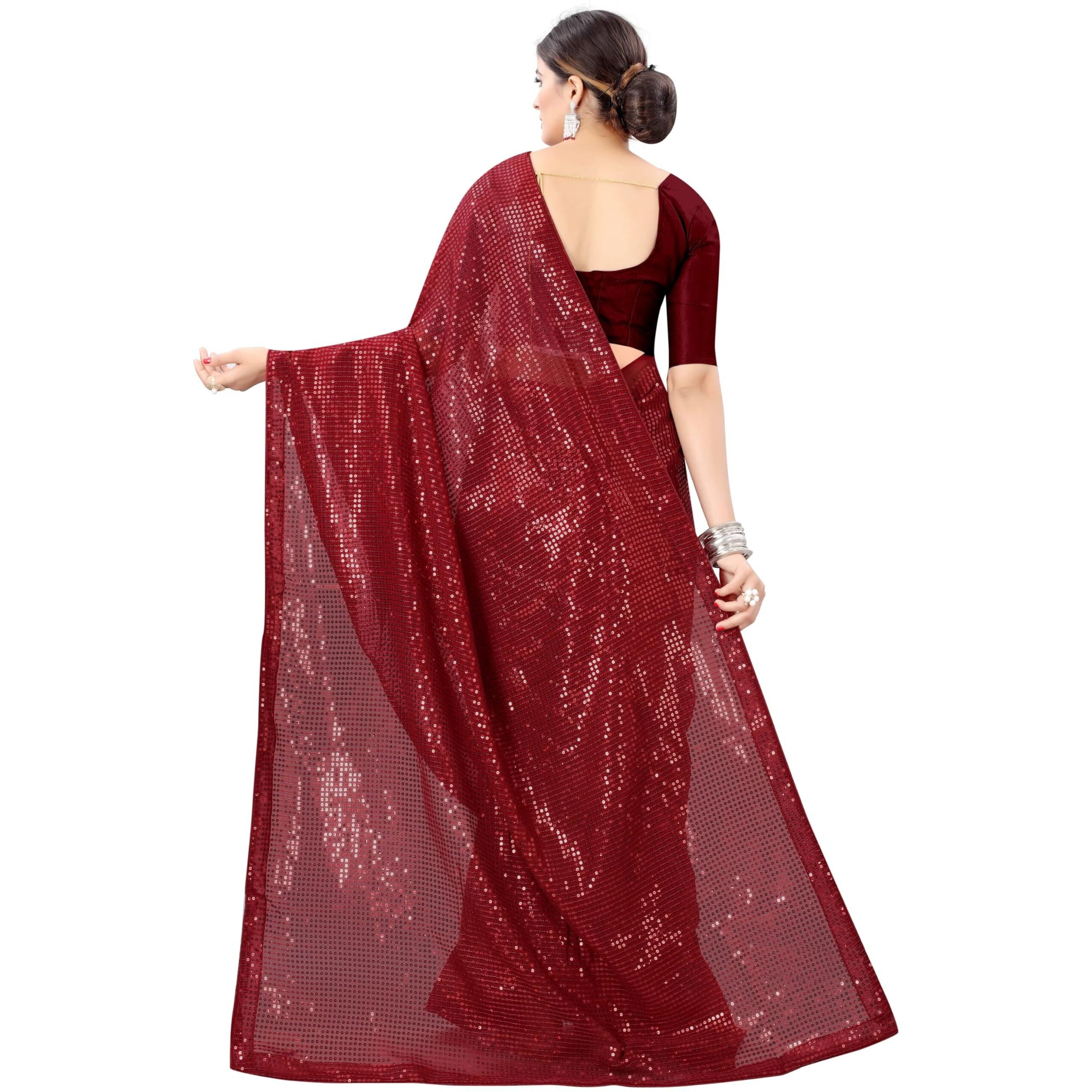 b bella creation Womens Pure Georgette sequence saree with unstiched blouse piece(Free size)