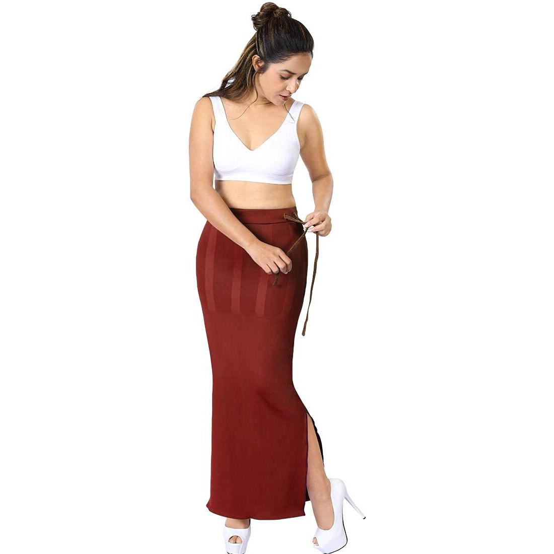 dermawear Women Blended Fabric Saree Shapewear Petticoat (Maroon Large)