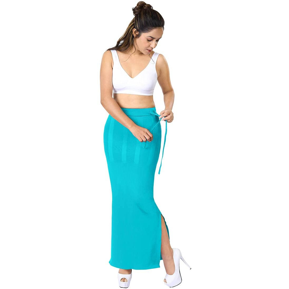 dermawear Women Blended Fabric Saree Shapewear Petticoat (Turquoise Blue 5XL)