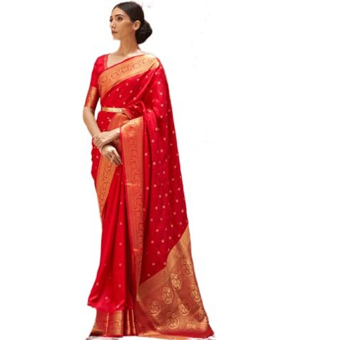 SWORNOF Womens Kanjivaram Banarasi Silk Saree Patola saree (RED)