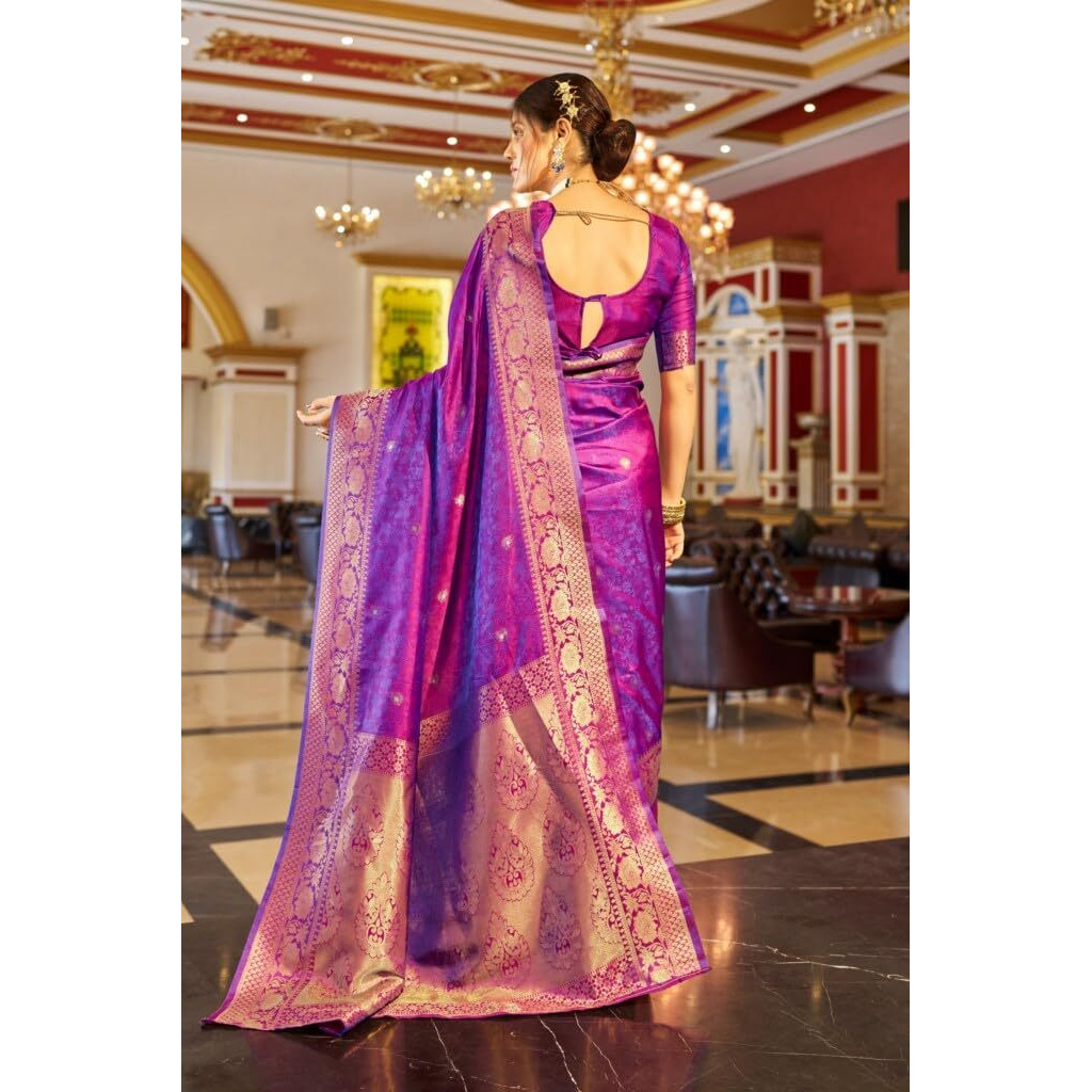 SWORNOF Womens Kanjivaram Banarasi Silk Saree Patola saree (PURPLE)