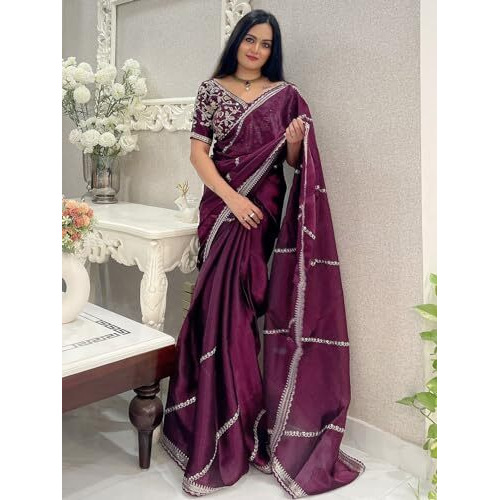 AKHILAM Womens Organza Embellished Embellished Saree With Unstitched Blouse Piece(Purple_AAVYA2404_HV)