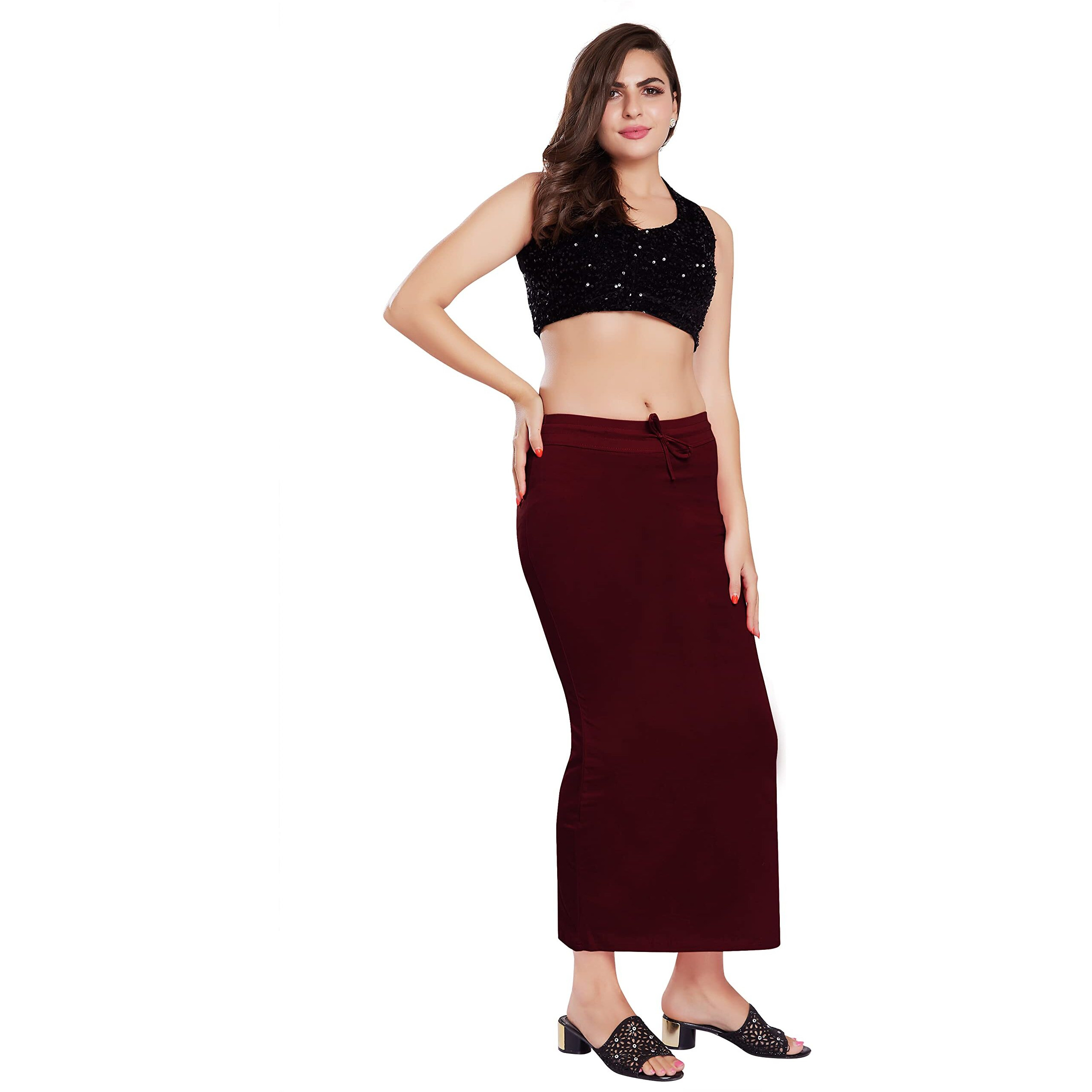 RANI SAAHIBA Womens Stretchy Slim Fishcut Petticoat Cotton Saree Shapewear(SHP11_SM_Maroon)