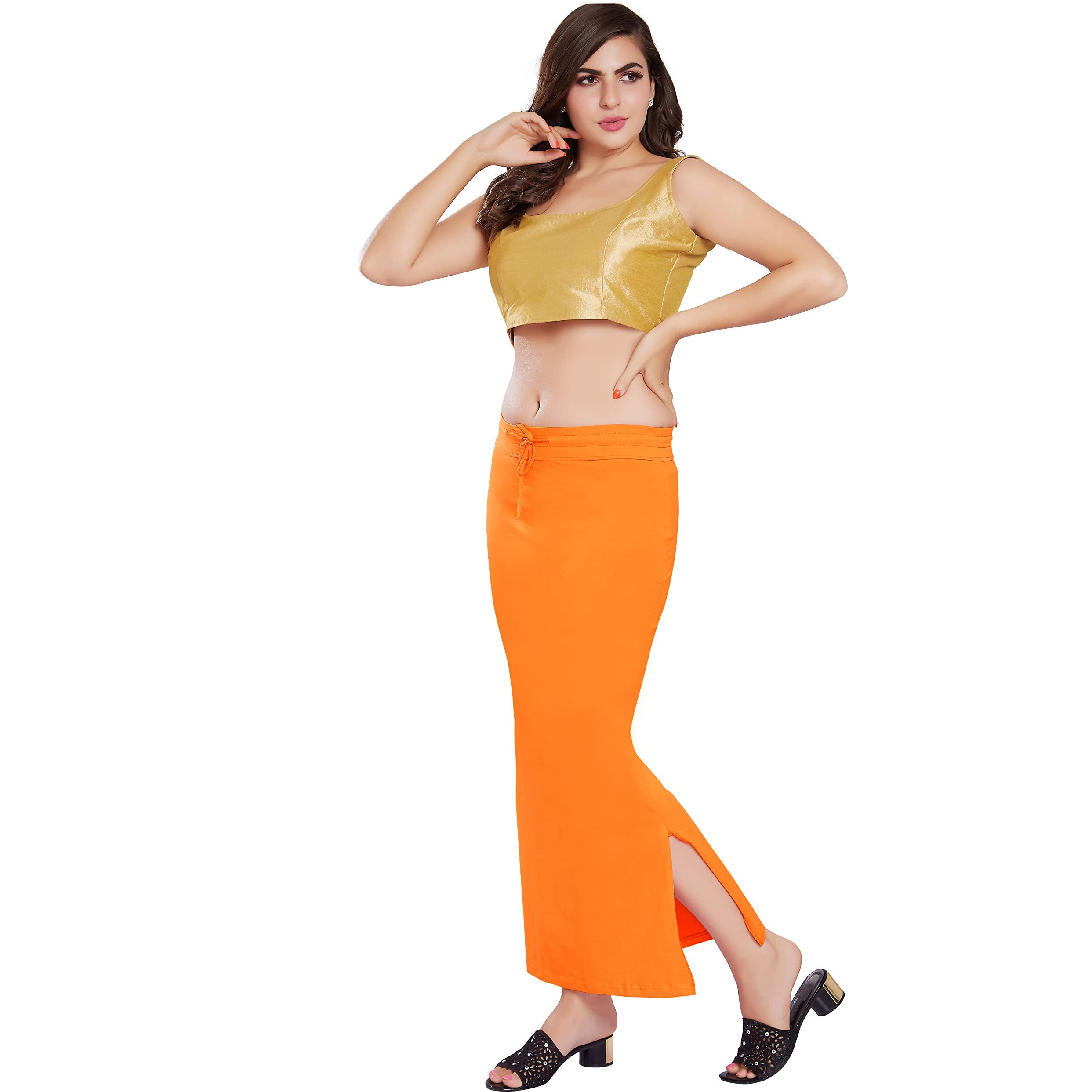 RANI SAAHIBA Womens Stretchy Slim Fishcut Petticoat Cotton Saree Shapewear(SHP13_LXL_Mango)