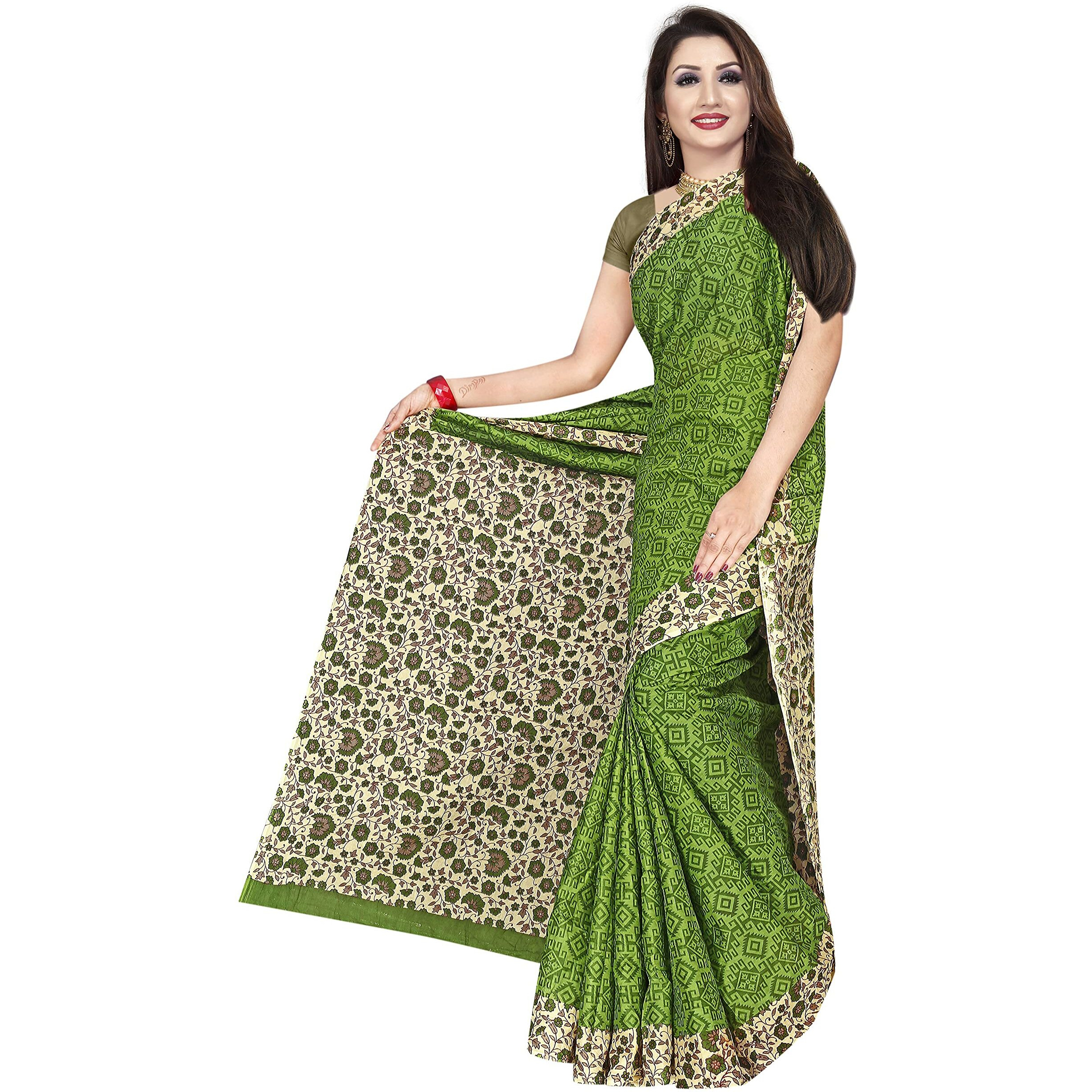 TAMAIRA FASHION Womens Plain Cotton Saree (AB16_Green)