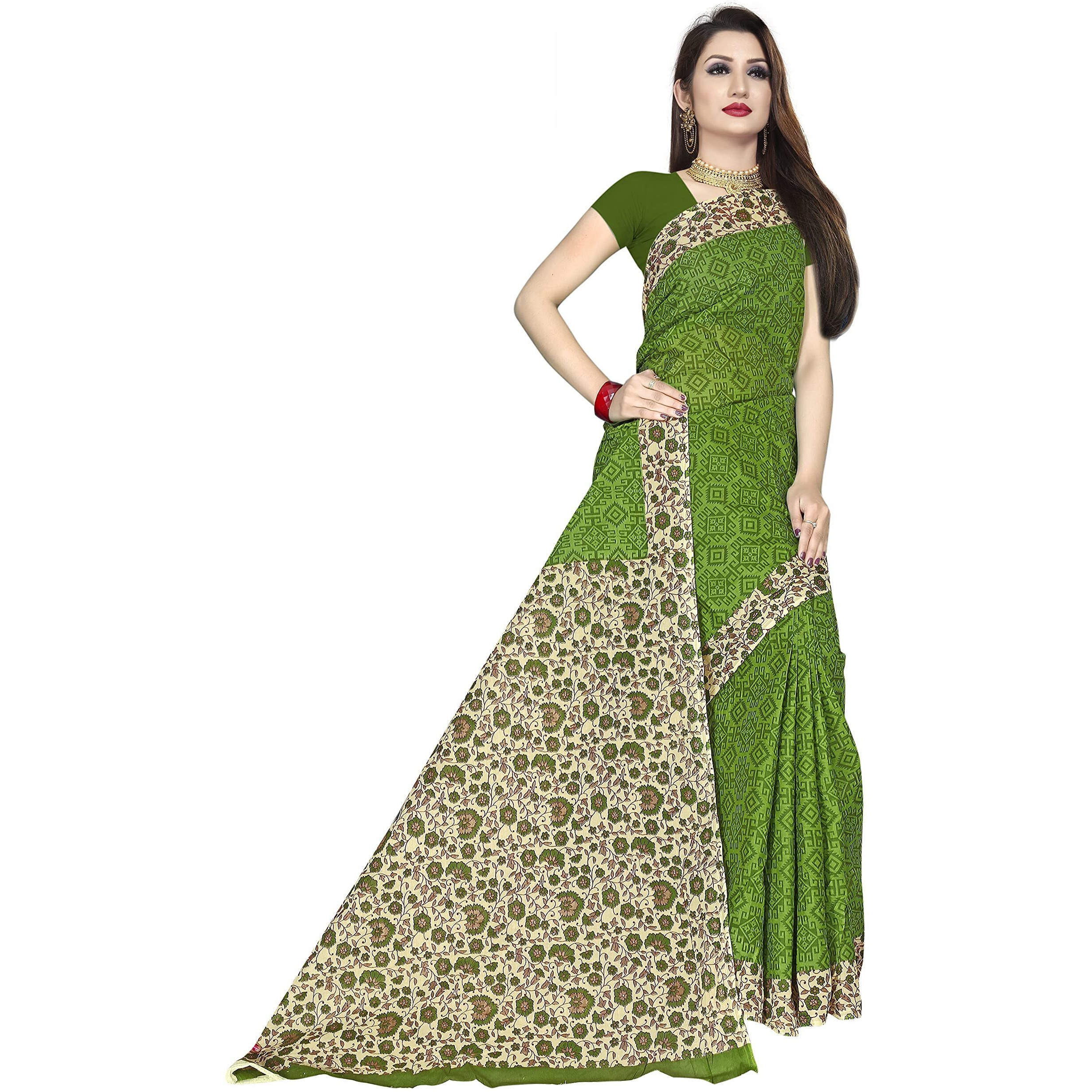 TAMAIRA FASHION Womens Plain Cotton Saree (AB16_Green)