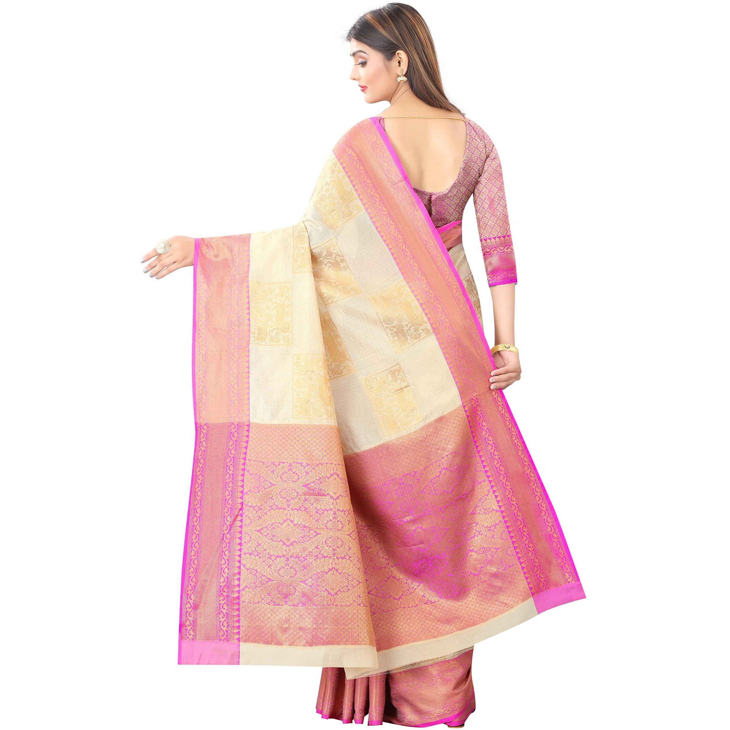 Enthone Womens Woven Banarasi Kanchipuram Art Silk Saree with Blouse Piece (SZWVTU-10 Beige)