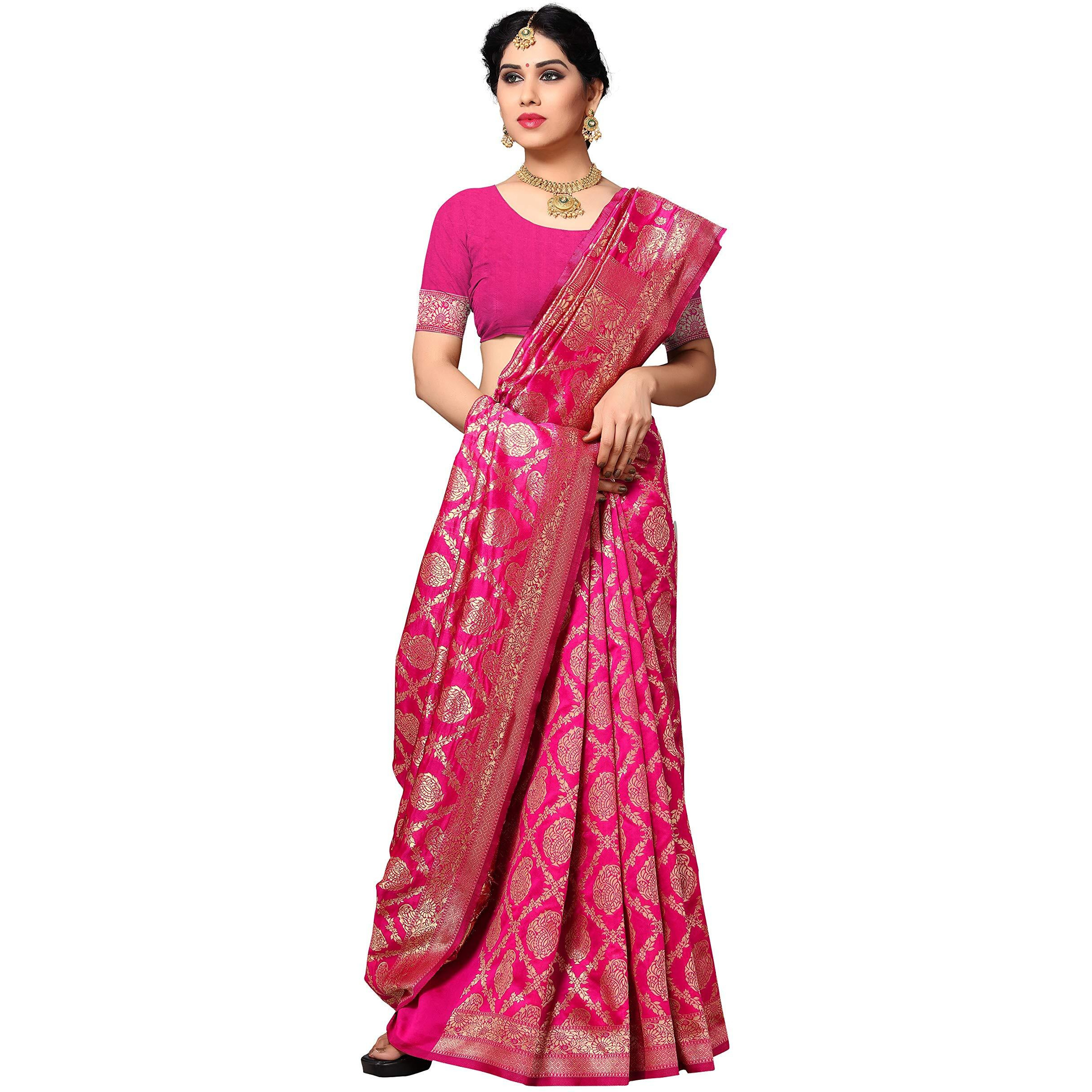 Sidhidata Textile Womens Kanjivaram Banarasi Jacquard Silk Saree With Blouse Piece (Silk Keri Pink_Pink_Free Size)