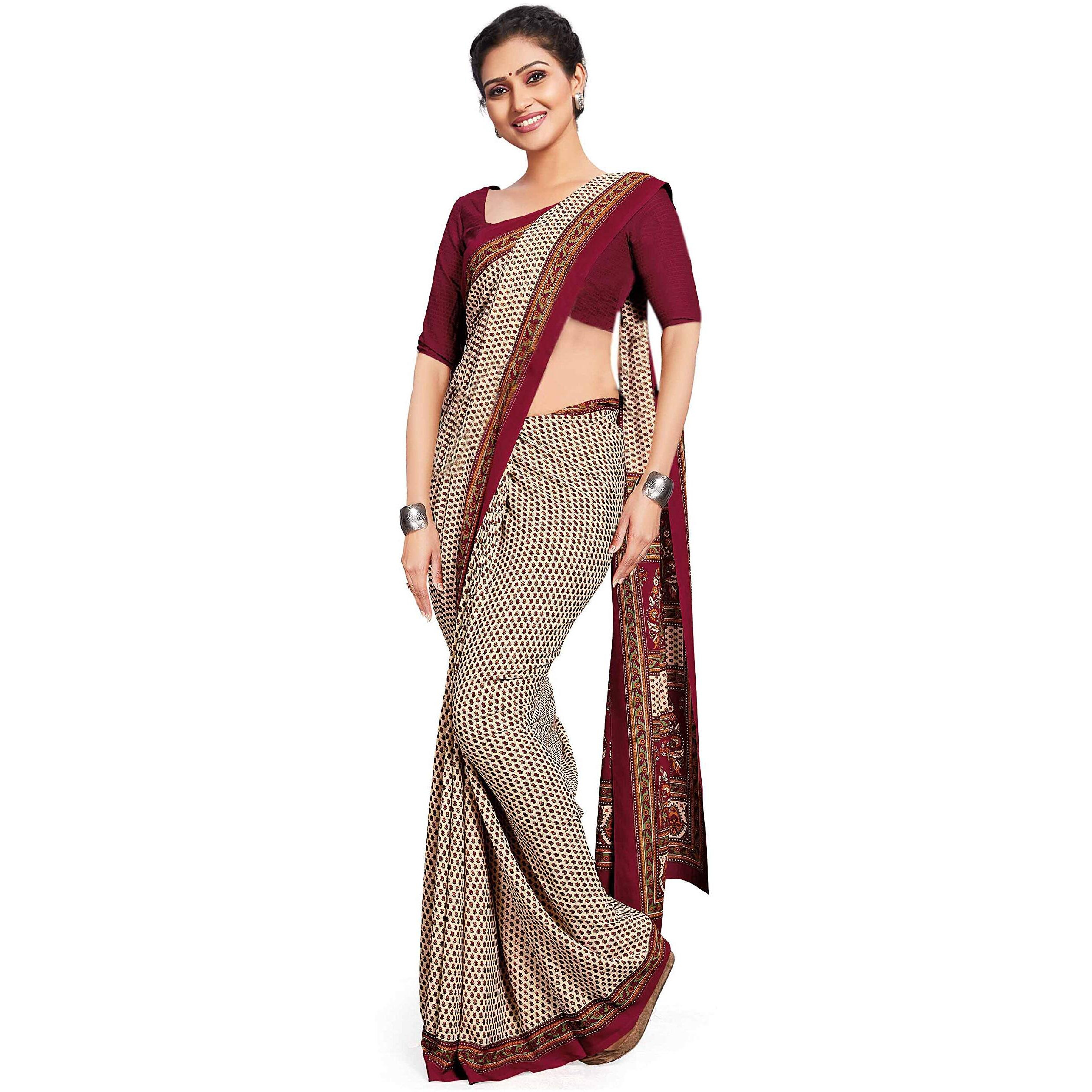 Miraan Women Crepe Silk Saree and Blouse Piece (BANISA1516-1, Maroon)