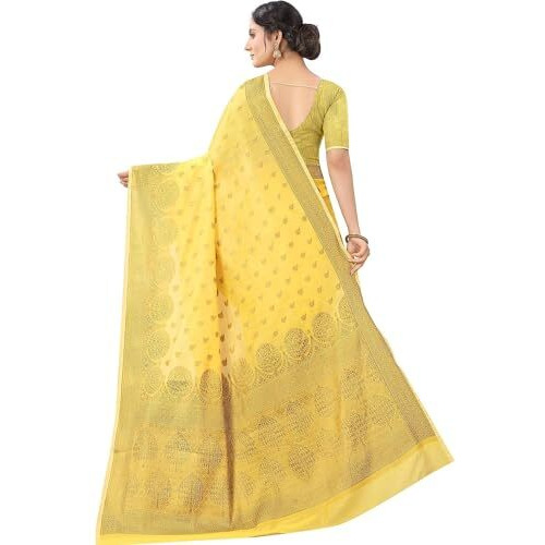 Sugathari Womens Banarasi Saree Pure Kanjivaram Silk Saree Soft new ladies 2023 Design Wear Pattu Sarees Latest Cotton Party Sari collections With Blouse Piece for Wedding sadi (SAM PARI-105 YELLOW)