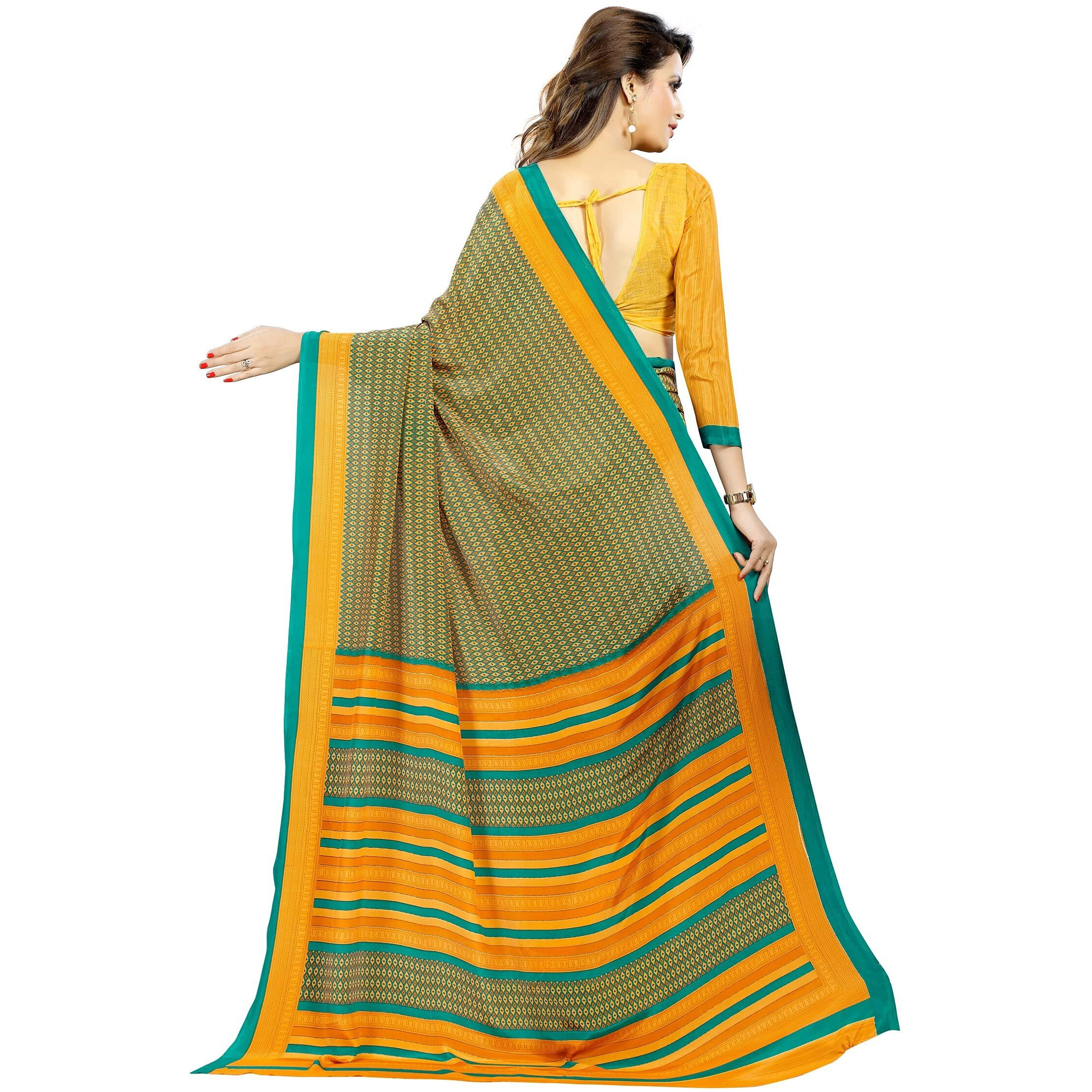 Vimla Womens Green Crape Silk Uniform Saree with Blouse Piece (6084_Green)