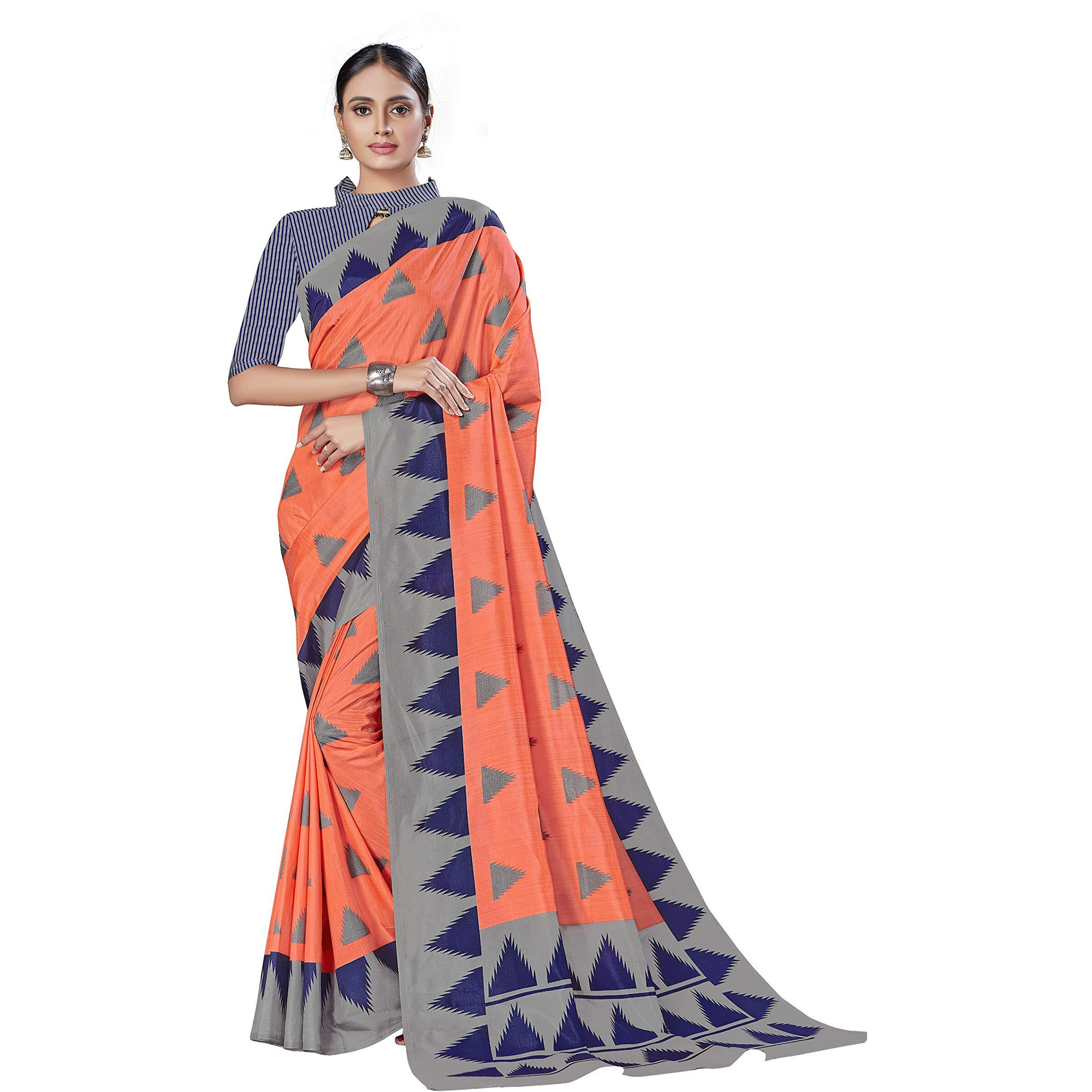 Vimla Womens Orange Malgudi Art Silk Uniform Saree with Blouse Piece (2439_Orange)