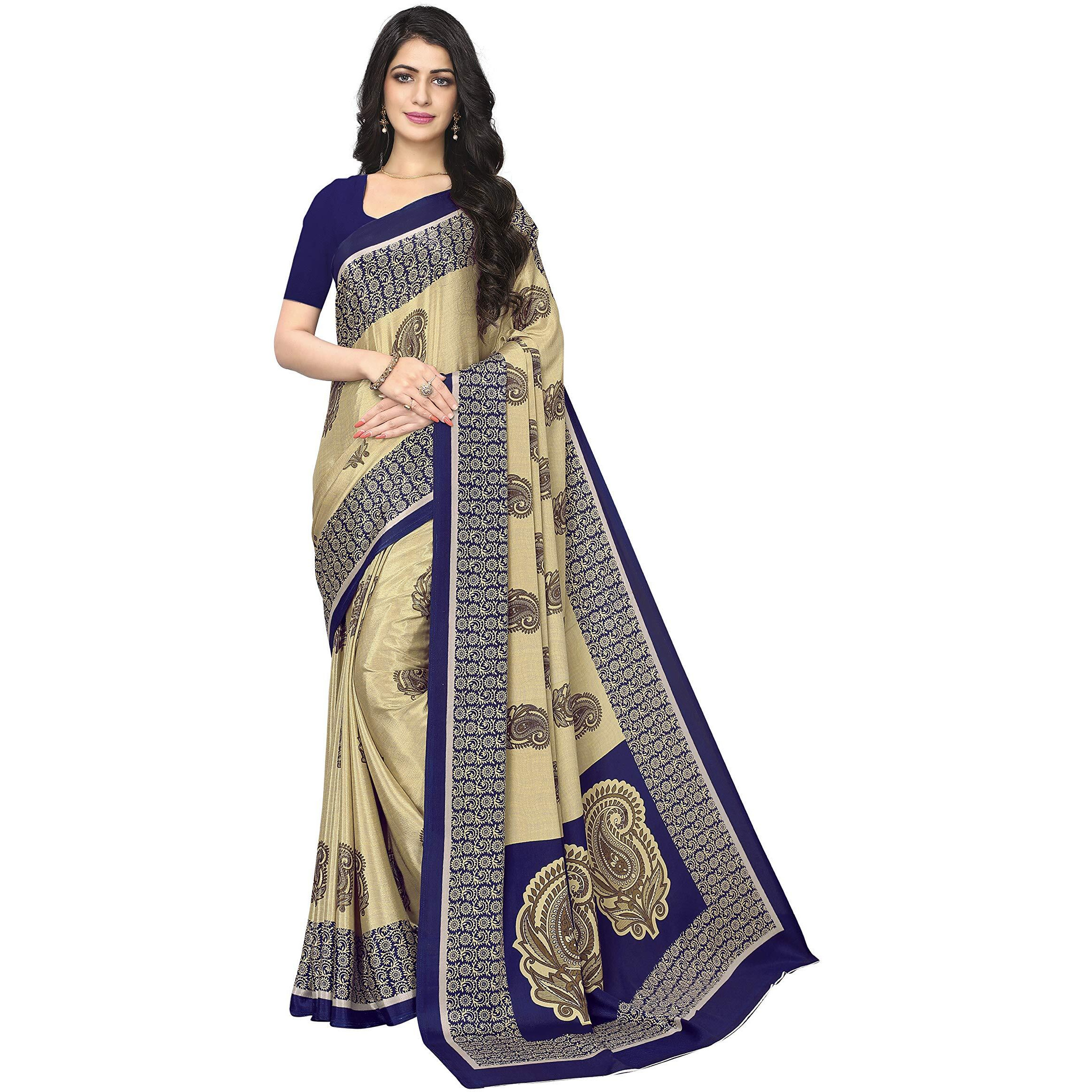 Vimla Womens Beige Turkey Art Silk Uniform Saree with Blouse Piece (7012 Beige_Free Size)