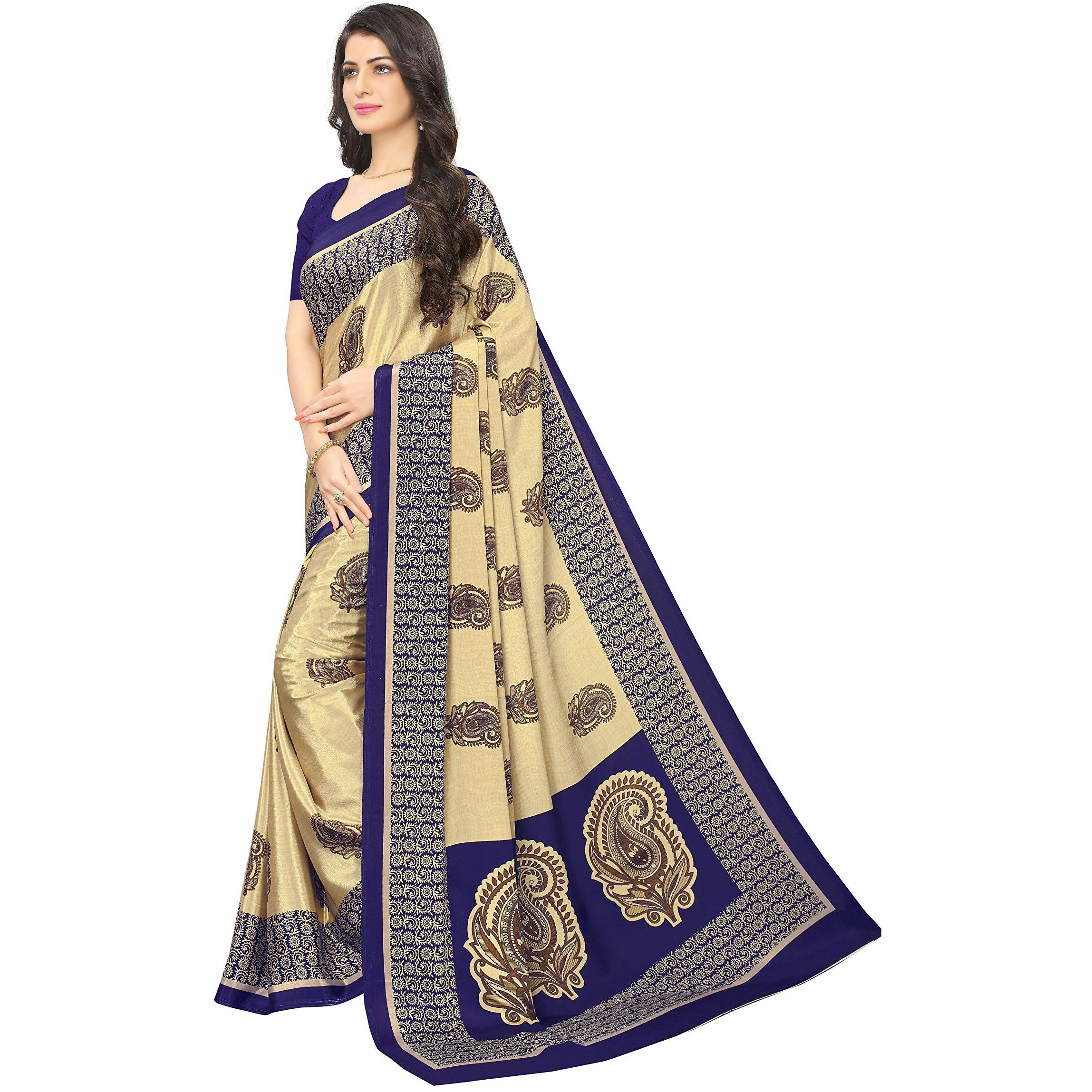 Vimla Womens Beige Turkey Art Silk Uniform Saree with Blouse Piece (7012 Beige_Free Size)