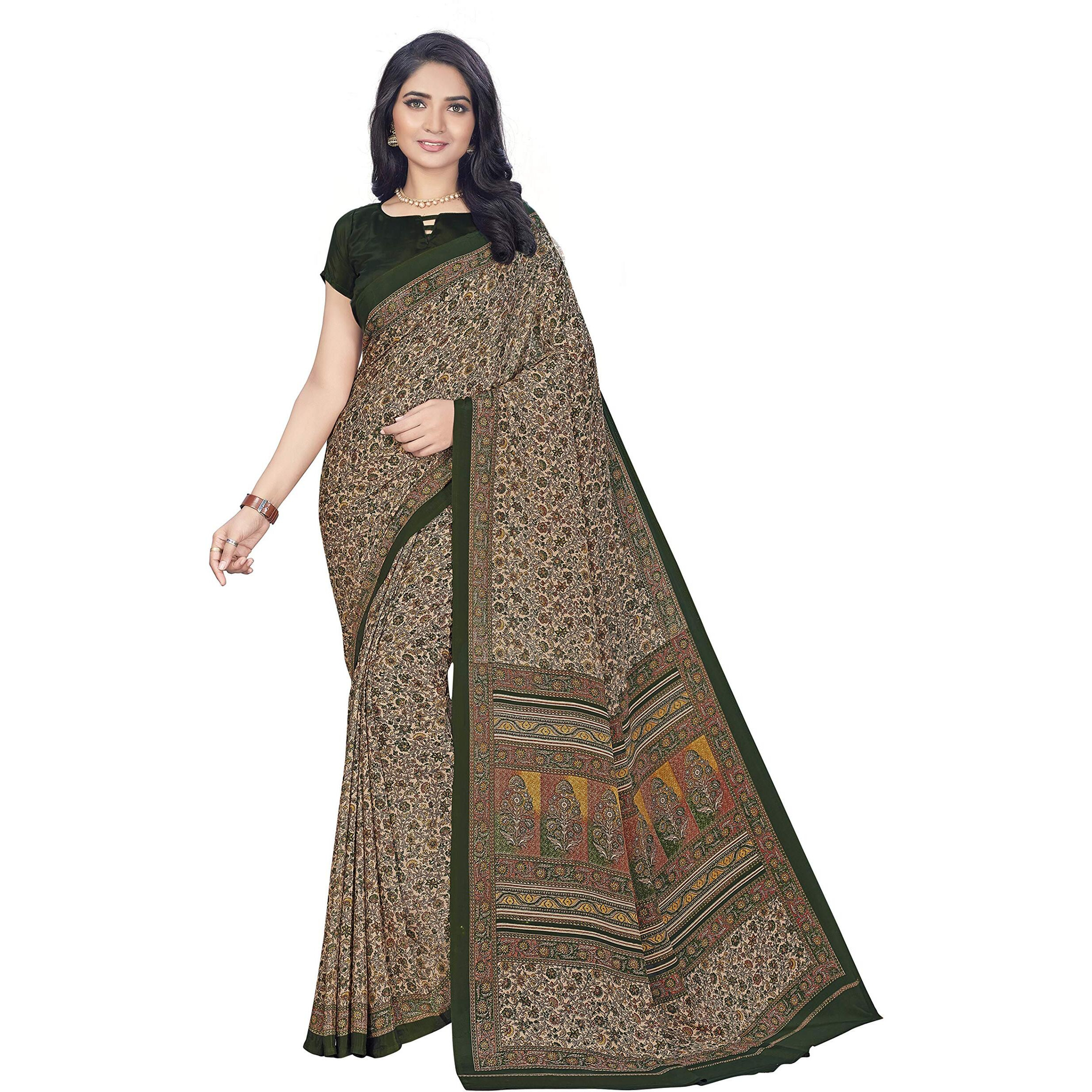 Vimla Womens Multi Crepe Silk Uniform Saree with Blouse (Multi_ 1322_AC)