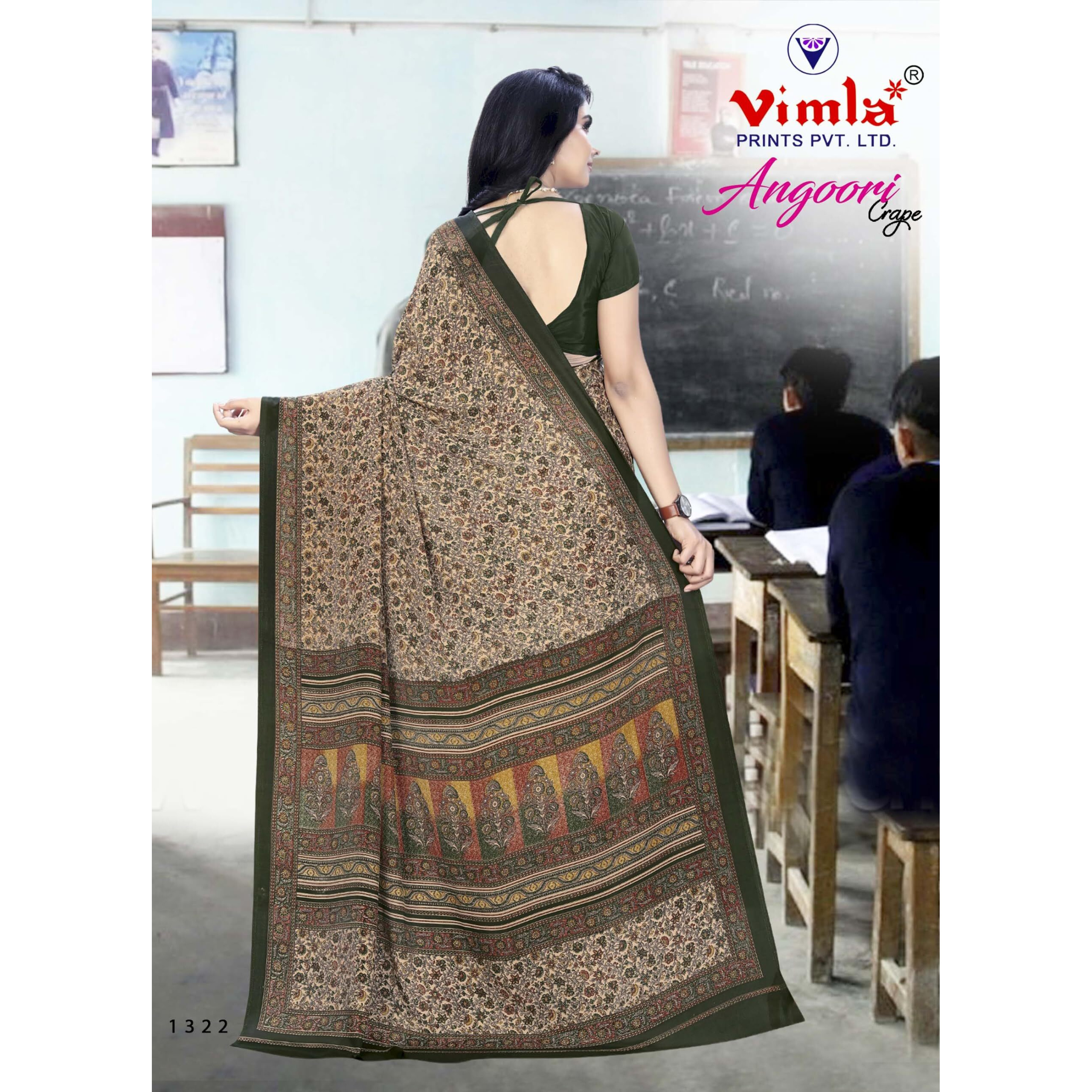 Vimla Womens Multi Crepe Silk Uniform Saree with Blouse (Multi_ 1322_AC)