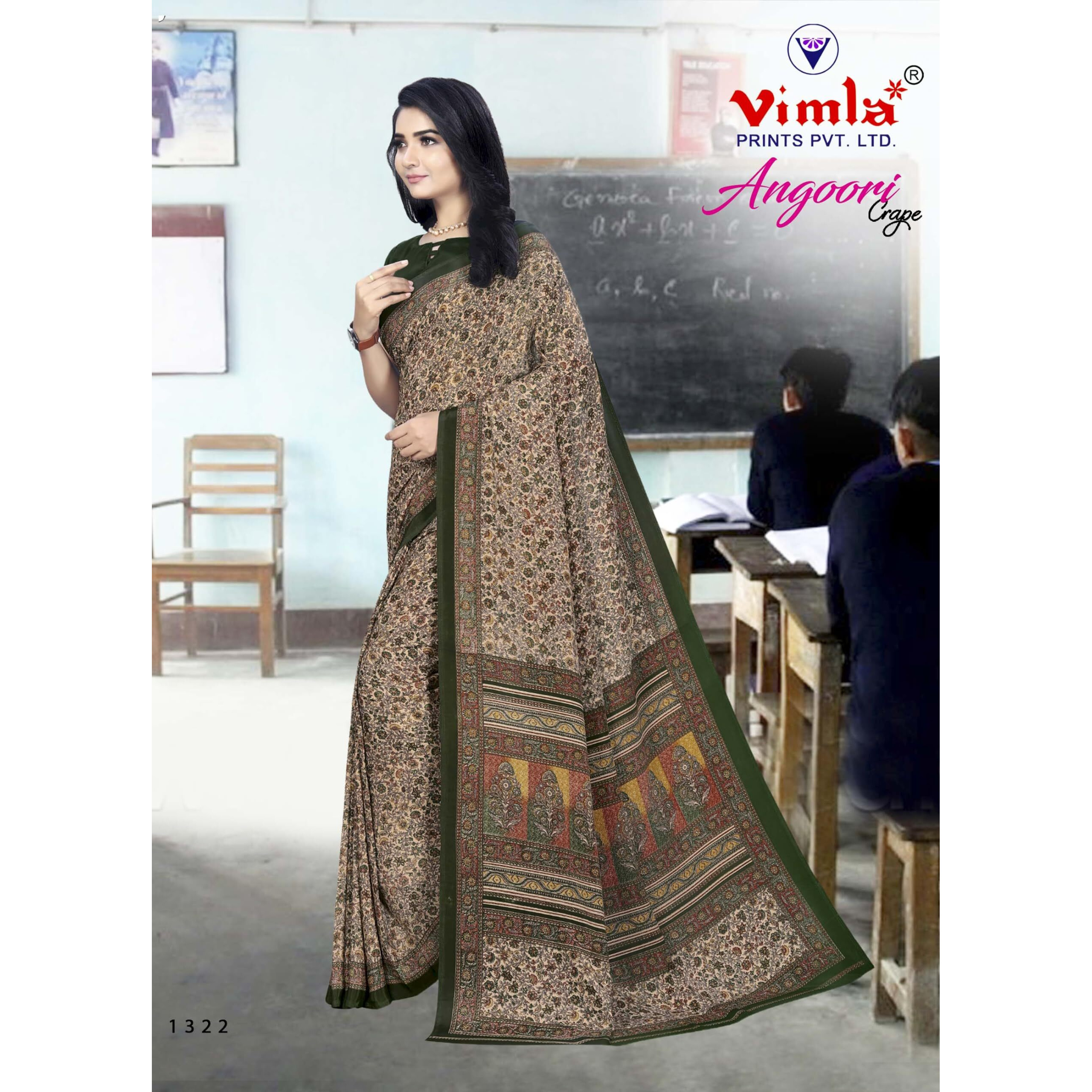 Vimla Womens Multi Crepe Silk Uniform Saree with Blouse (Multi_ 1322_AC)