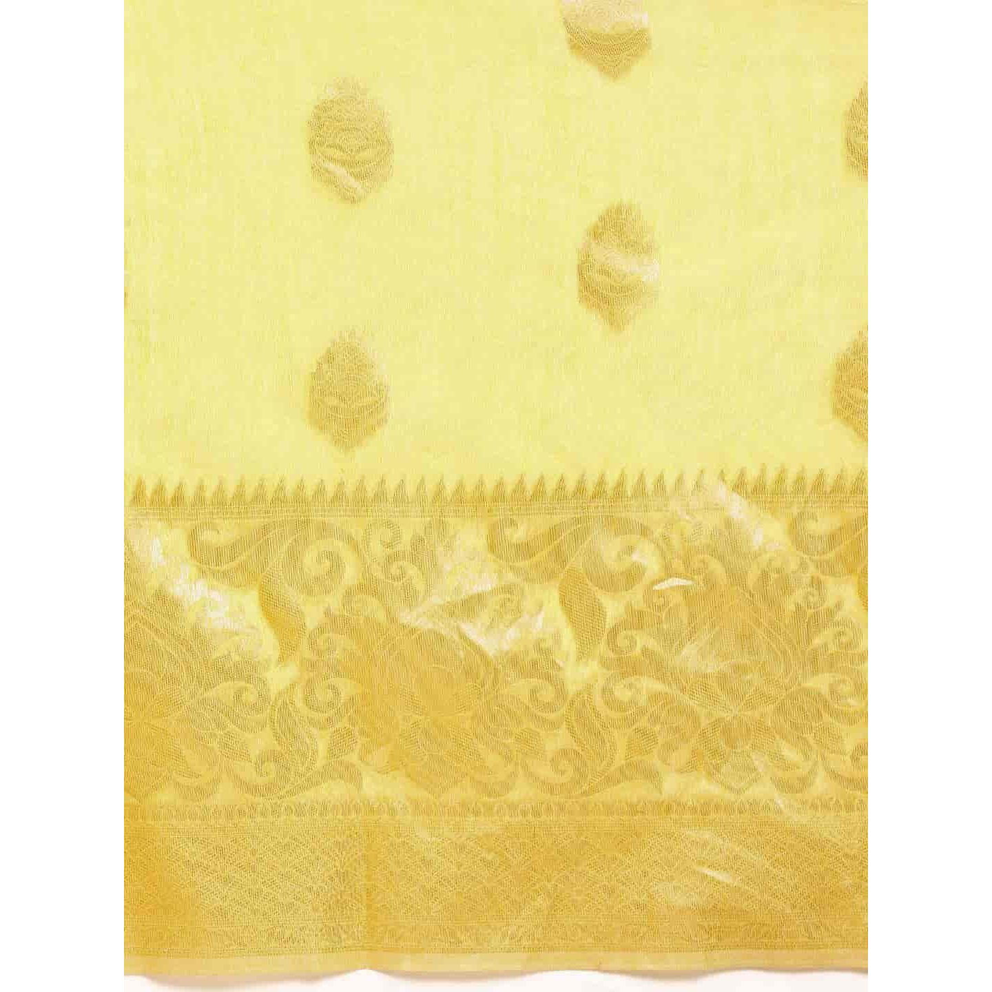 SILK LAND Womens Cotton Kota Silk Gold Copper Zari Saree With Unstitched Blouse Piece(Yellow)