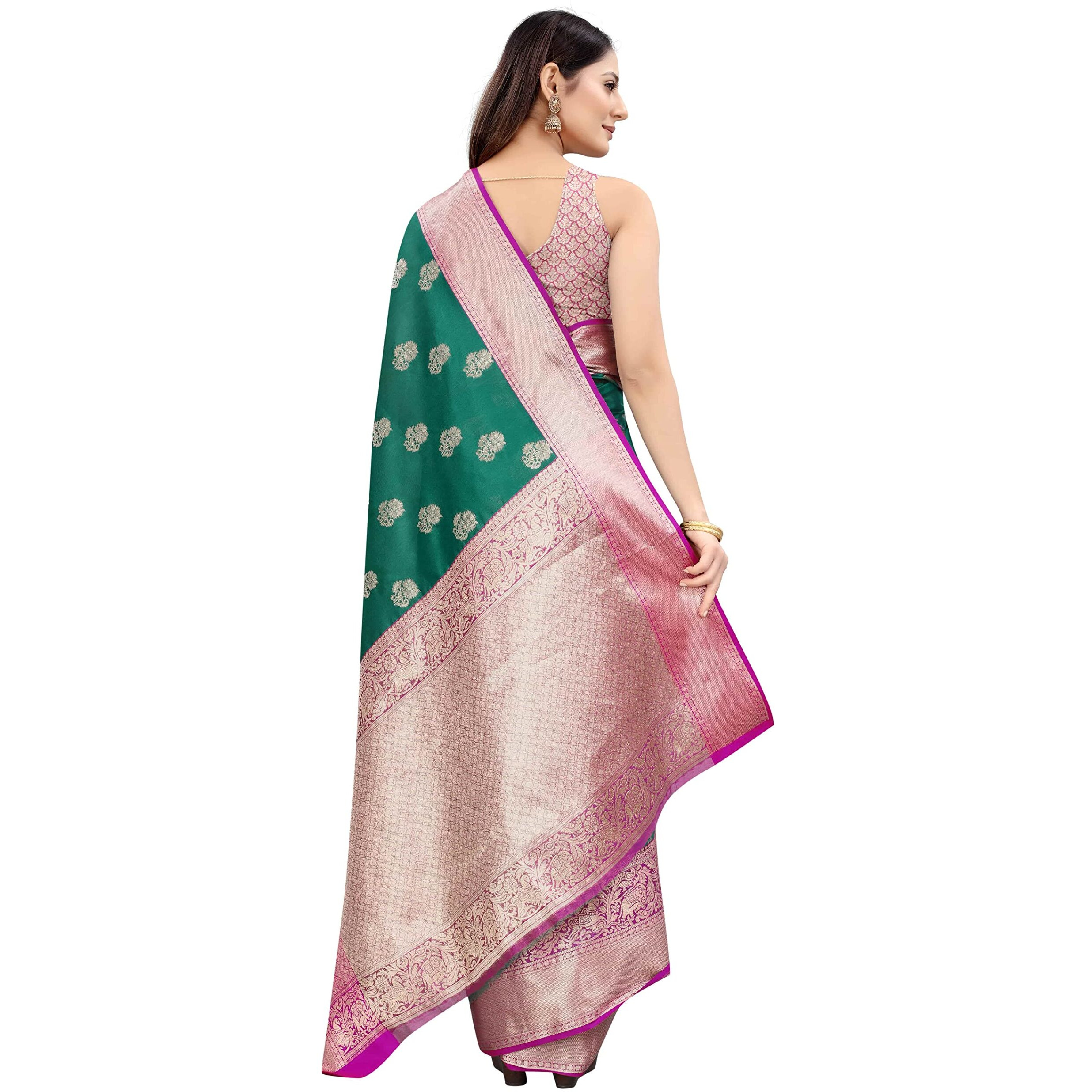 Enthone Womens Heavy Banarasi Art Silk Saree With Unstitched Blouse Piece(Rama)