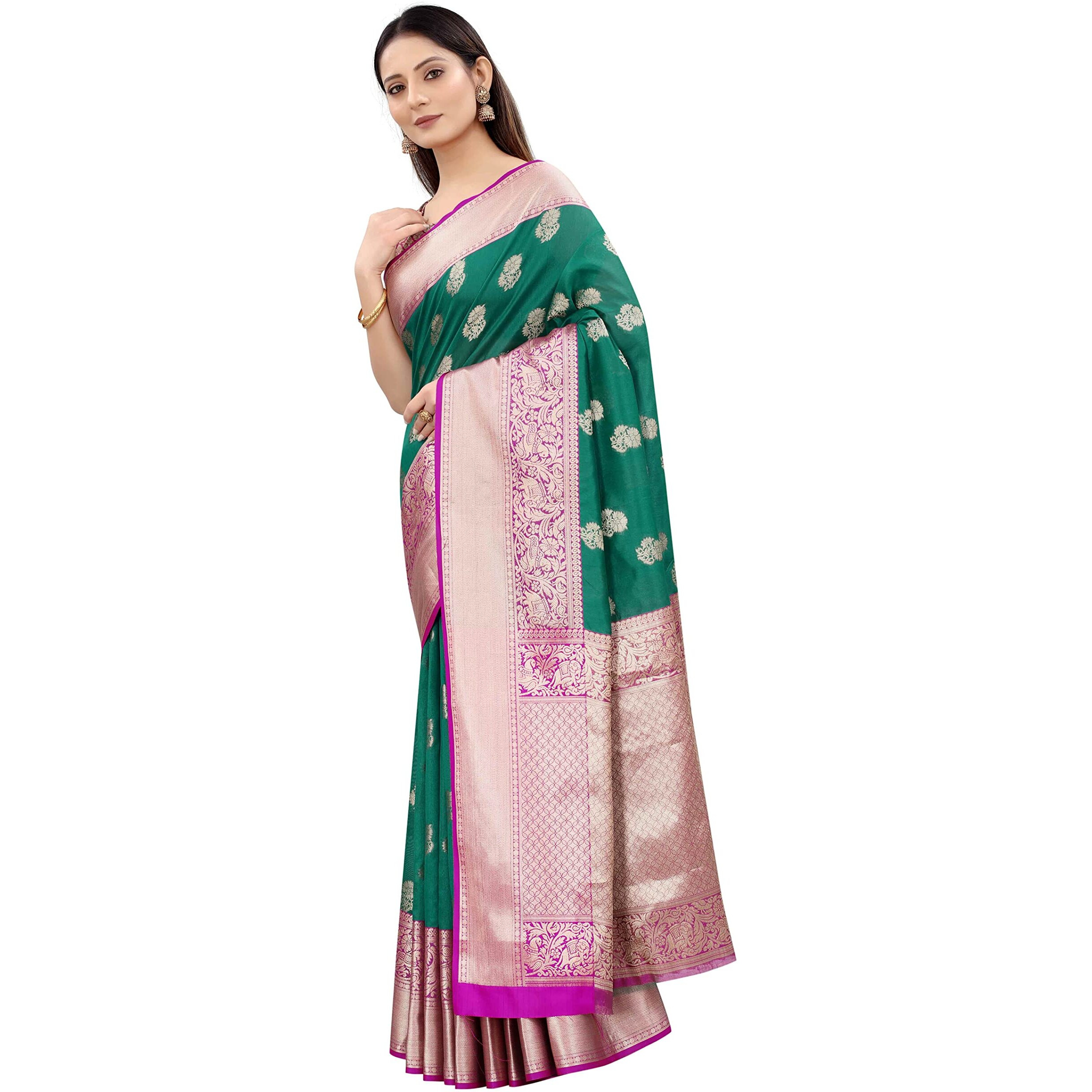 Enthone Womens Heavy Banarasi Art Silk Saree With Unstitched Blouse Piece(Rama)