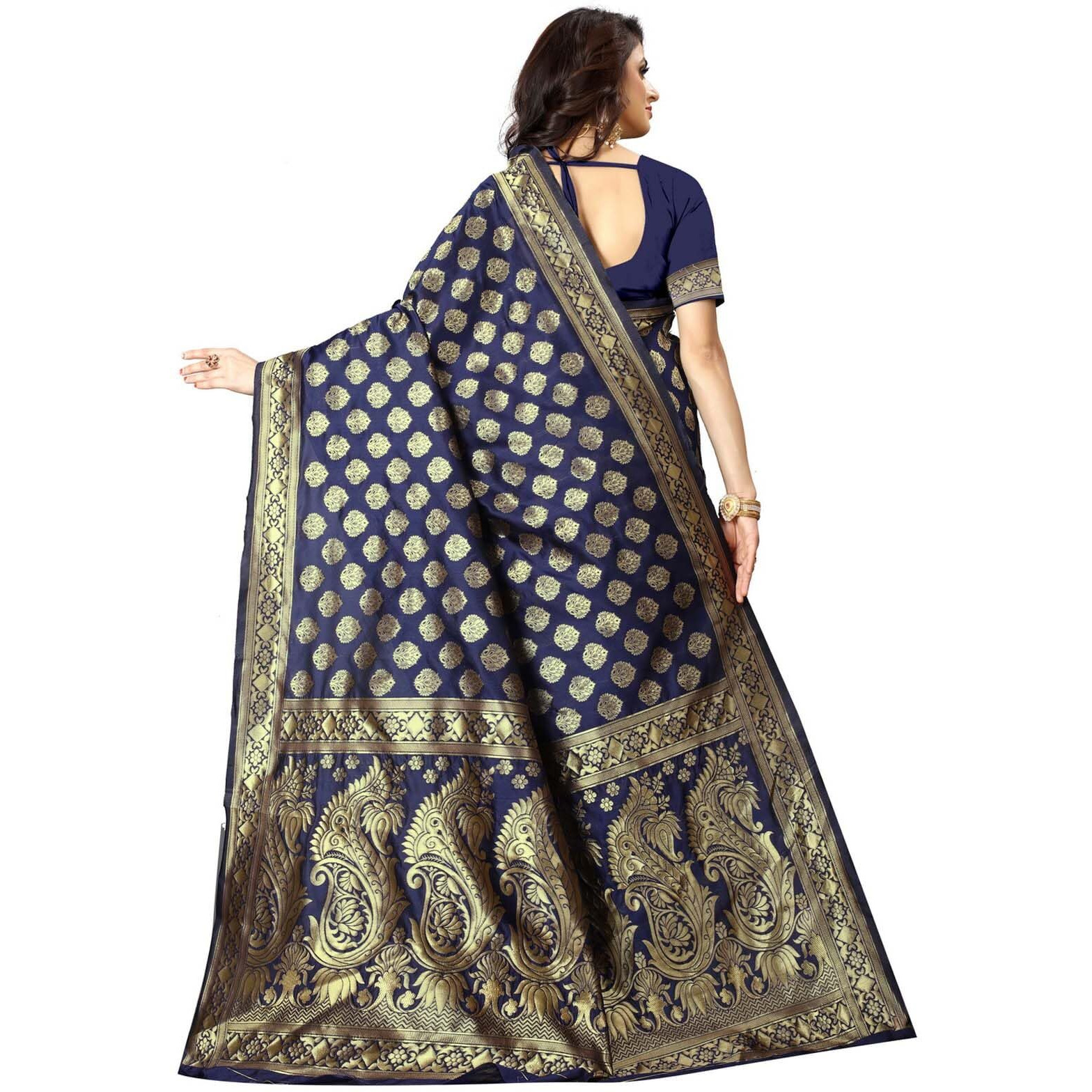 Sugathari Womens Banarasi Saree Pure Kanjivaram Silk Saree Soft new ladies 2023 Design Wear Pattu Sarees Latest Cotton Party Sari collections With Blouse Piece for Wedding sadi (PARI 72 N BLUE)