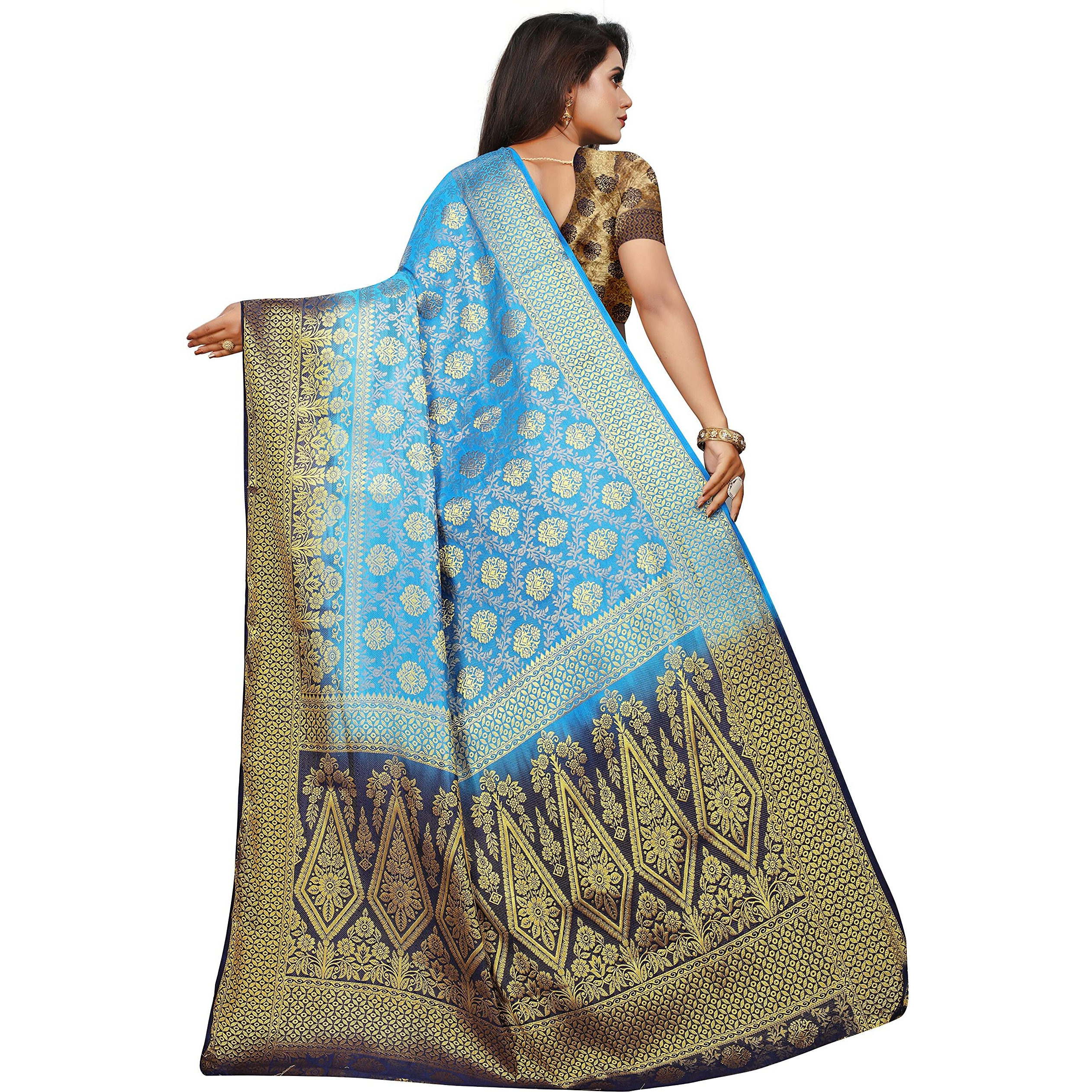 iZibra kanjivaram silk saree wedding cotton sarees for women Banarasi sadi original Kanchipuram pure sadi pattu sari with blouse piece 2023(SkyBlue)