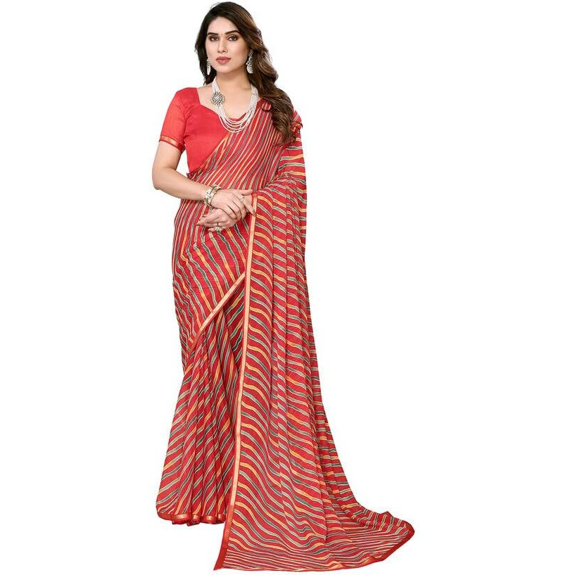 Satrani Womens Pure Chiffon Saree (3218S216N_Red & Multi6)