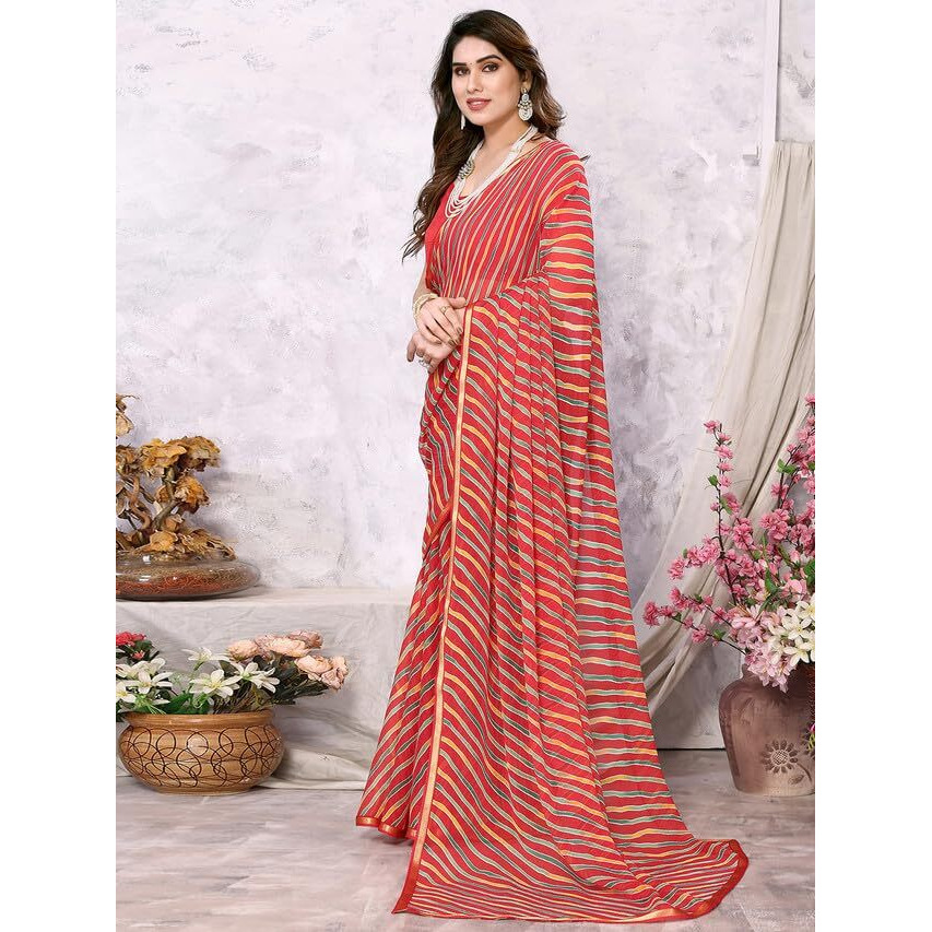 Satrani Womens Pure Chiffon Saree (3218S216N_Red & Multi6)