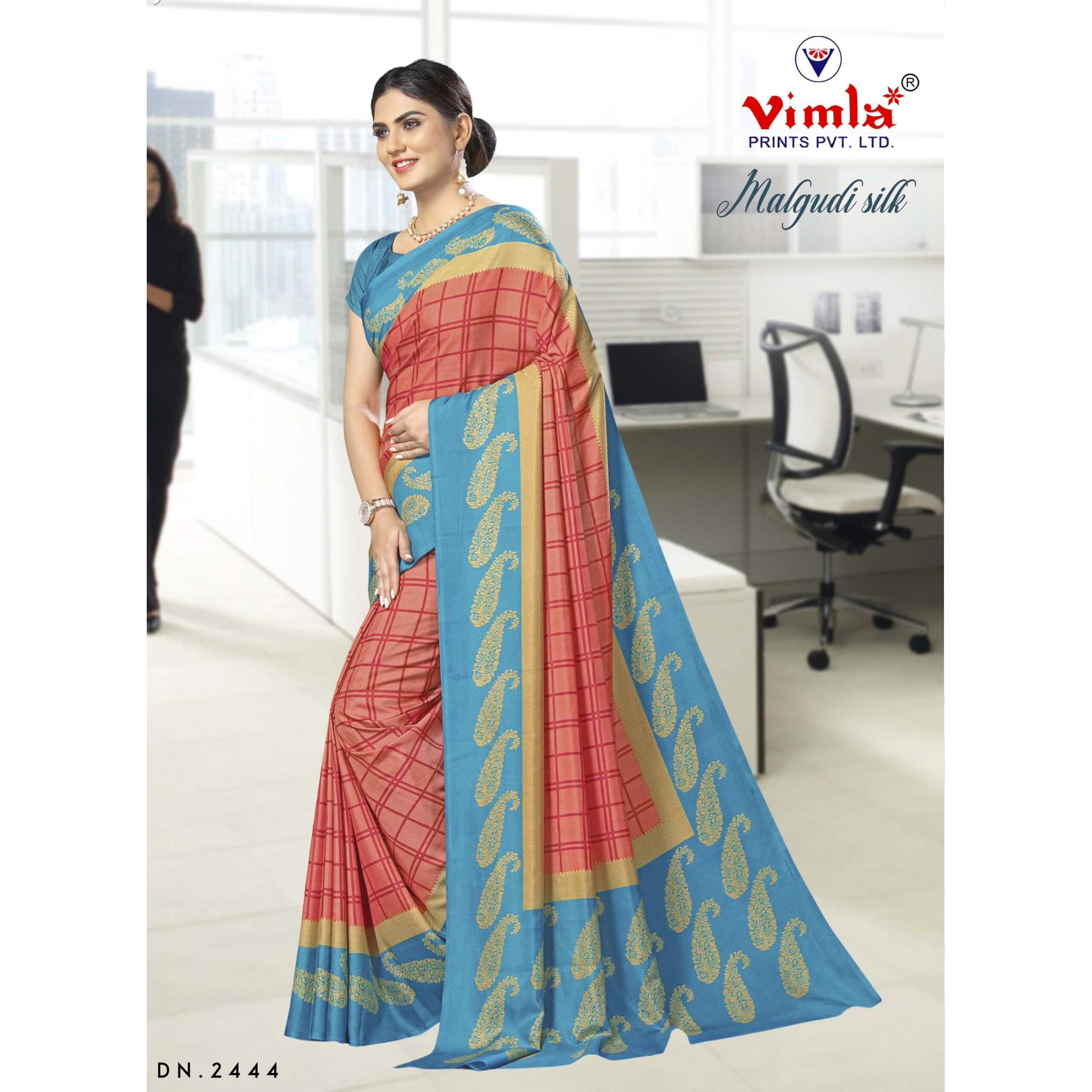 Vimla Womens Orange Malgudi Art Silk Uniform Saree with Blouse Piece (2444_Orange)