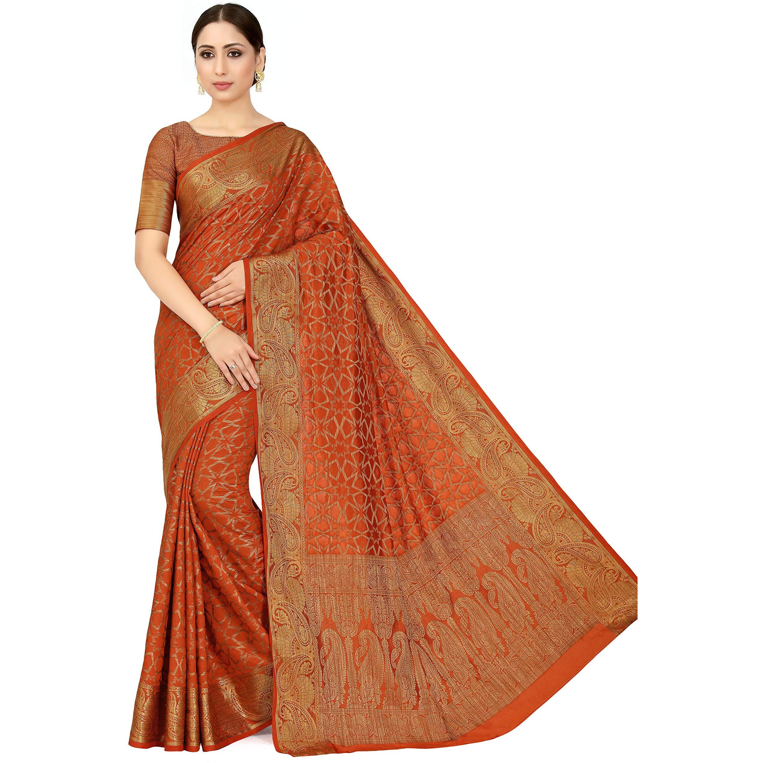 MIMOSA Womens Patola Art Silk Saree (Orange_4574-2526-SD-RST)