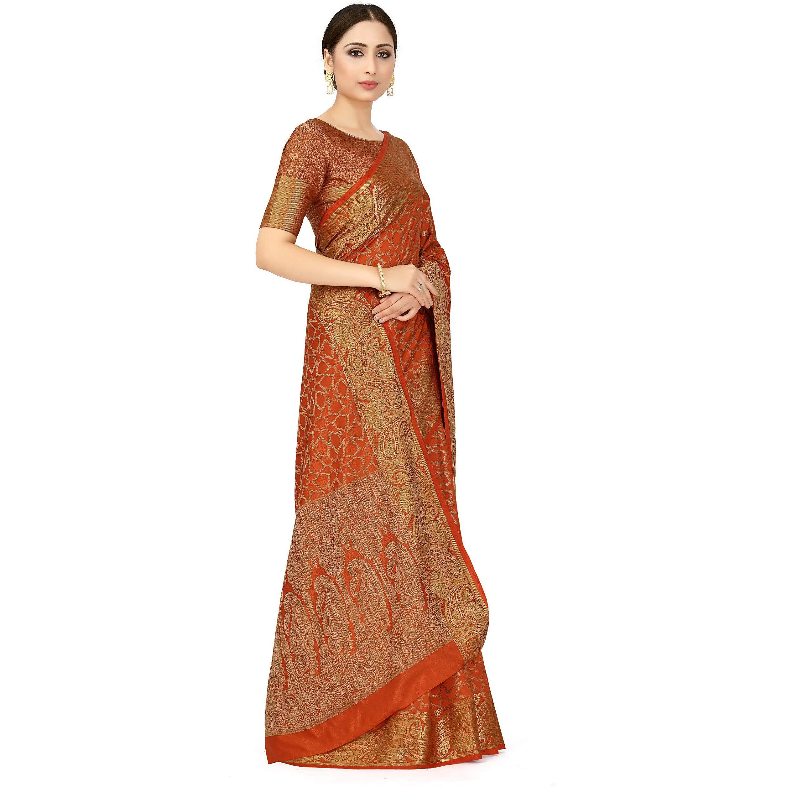 MIMOSA Womens Patola Art Silk Saree (Orange_4574-2526-SD-RST)