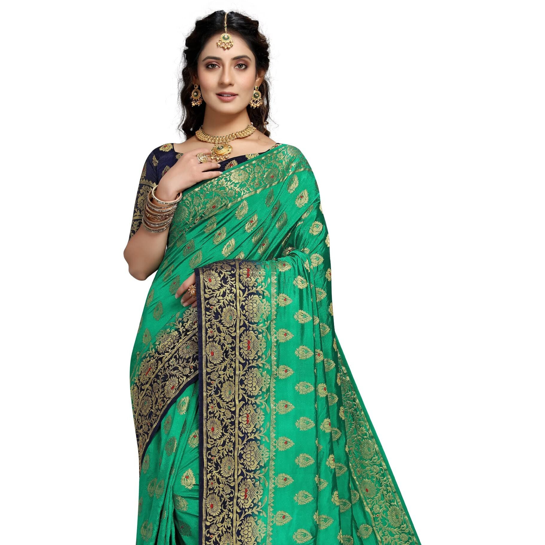 iZibra kanjivaram silk saree wedding cotton sarees for women Banarasi sadi original Kanchipuram pure sadi pattu sari with blouse piece 2023 Kalash (Green)