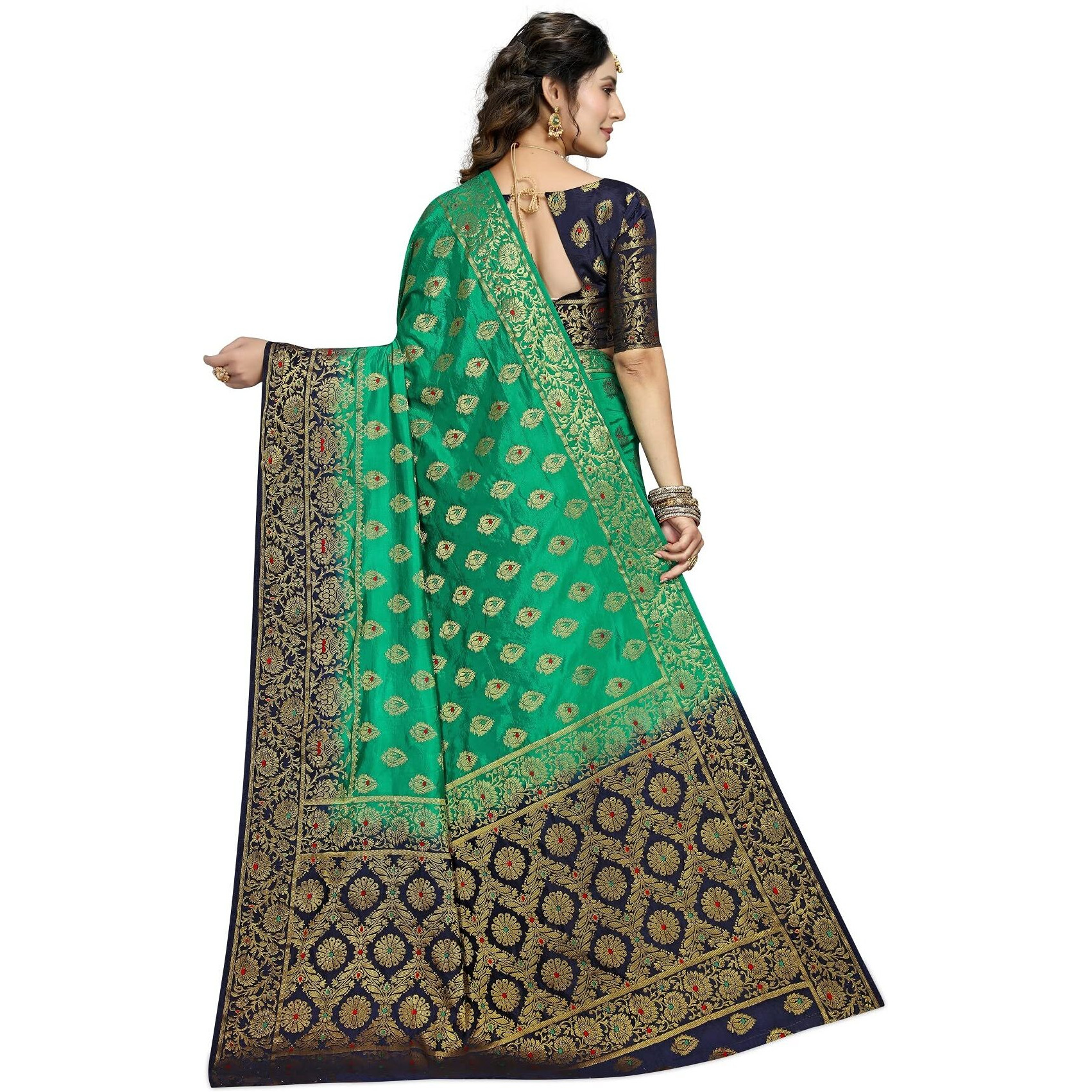 iZibra kanjivaram silk saree wedding cotton sarees for women Banarasi sadi original Kanchipuram pure sadi pattu sari with blouse piece 2023 Kalash (Green)