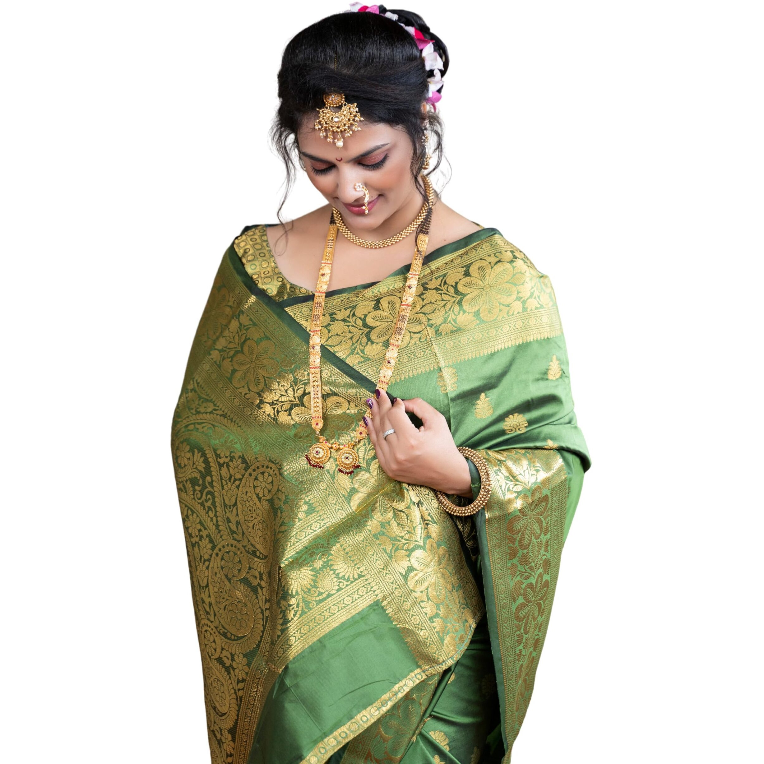 AMIRAT Womens Paithani Silk Blend Saree With Zari Woven With Blouse Piece (Perrot Green)