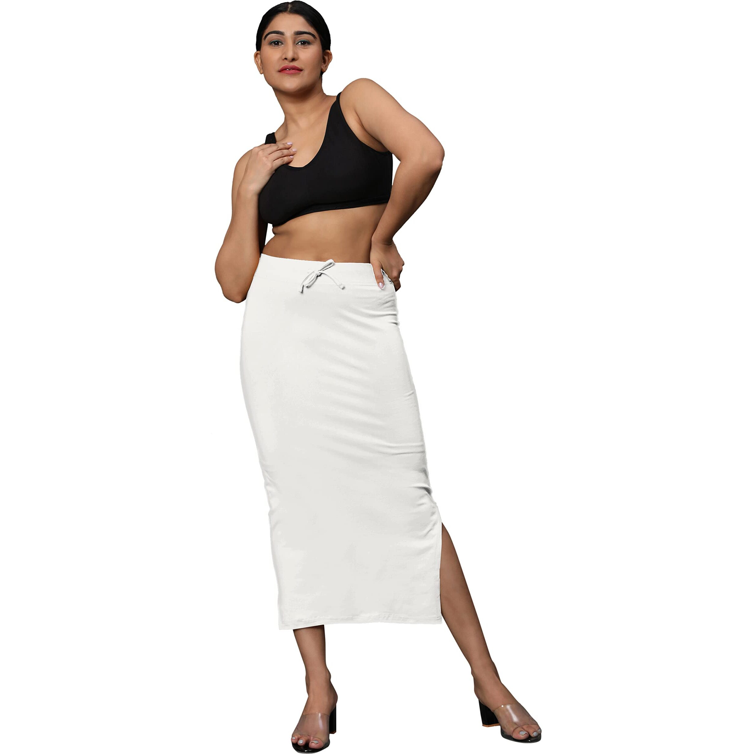 Jaanvi fashion Womens Cotton Mermaid Saree Shapewear,Petticoat,Skirt, Comfortwear (Mermaid-White-m)