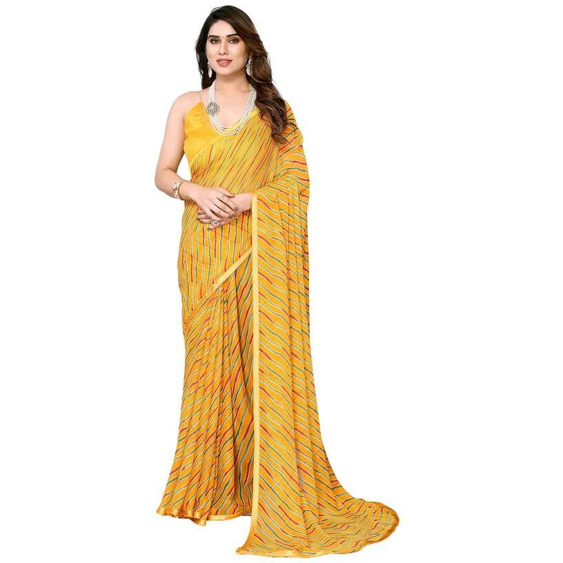 Satrani Womens Pure Chiffon Saree (3218S218N_Turmeric Yellow & Multi6)